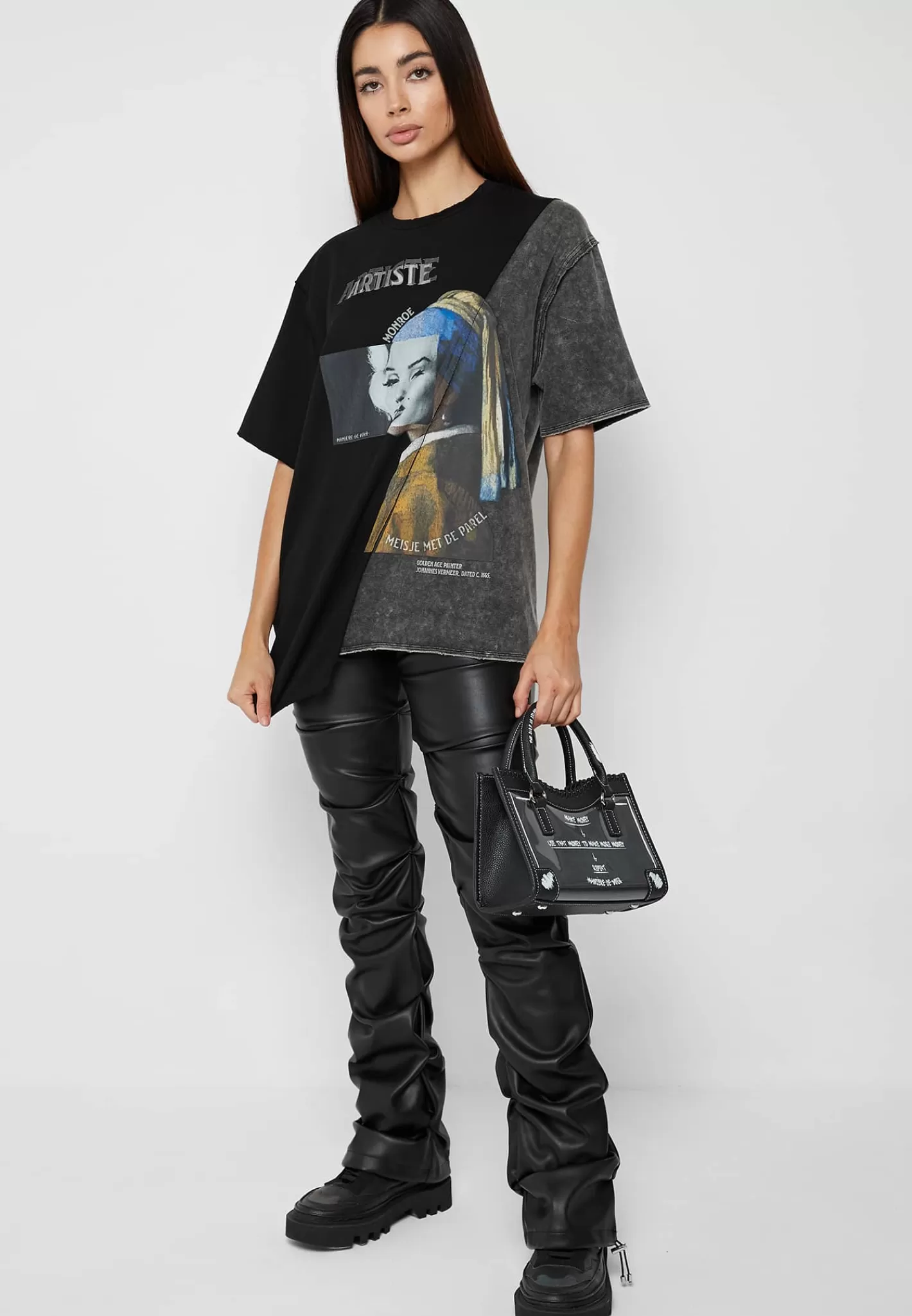 Split Graphic T Shirt - Washed Black-Manière De Voir Shop