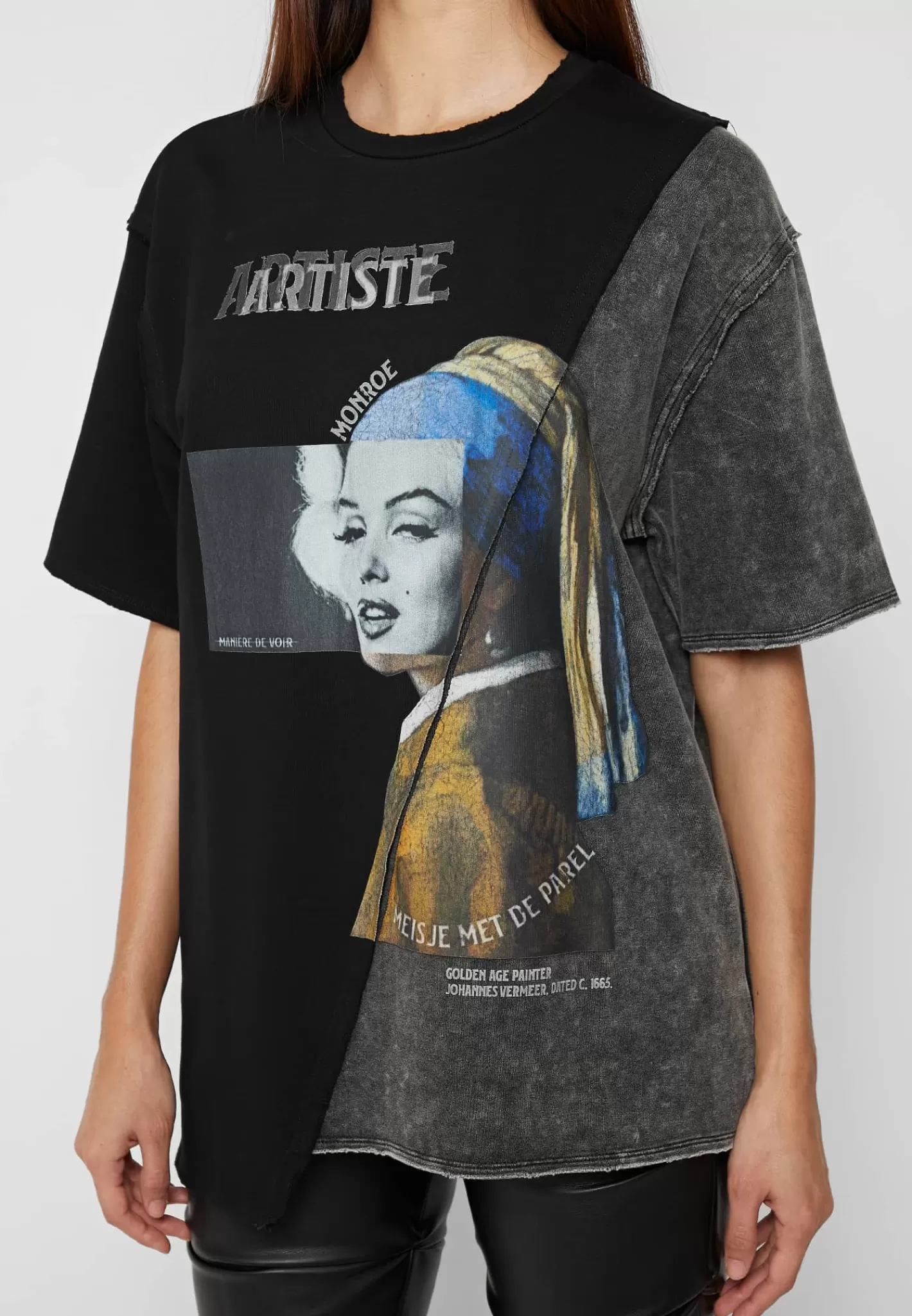 Split Graphic T Shirt - Washed Black-Manière De Voir Shop