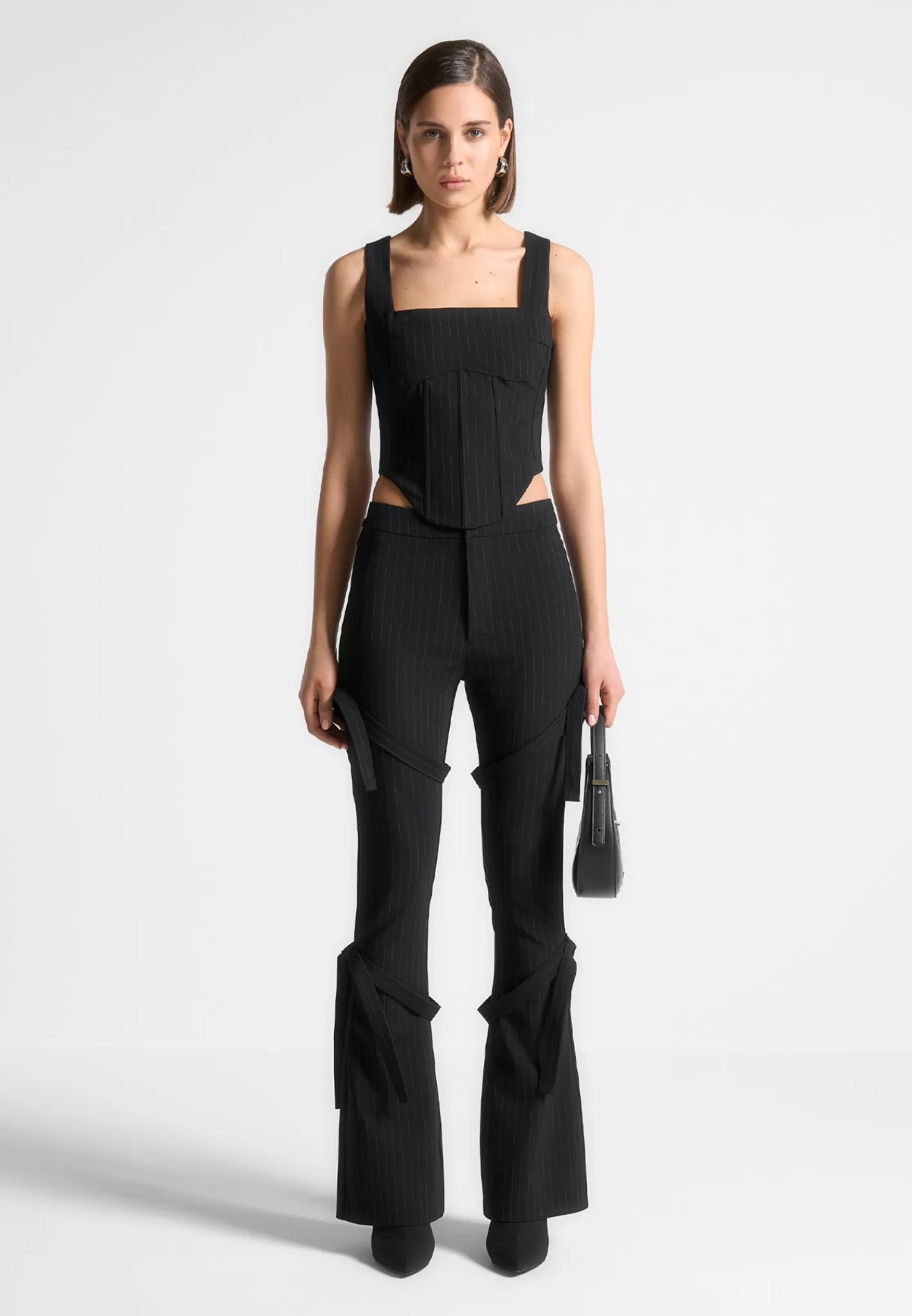Square Neck Pinstripe Corset Top - -Manière De Voir Flash Sale