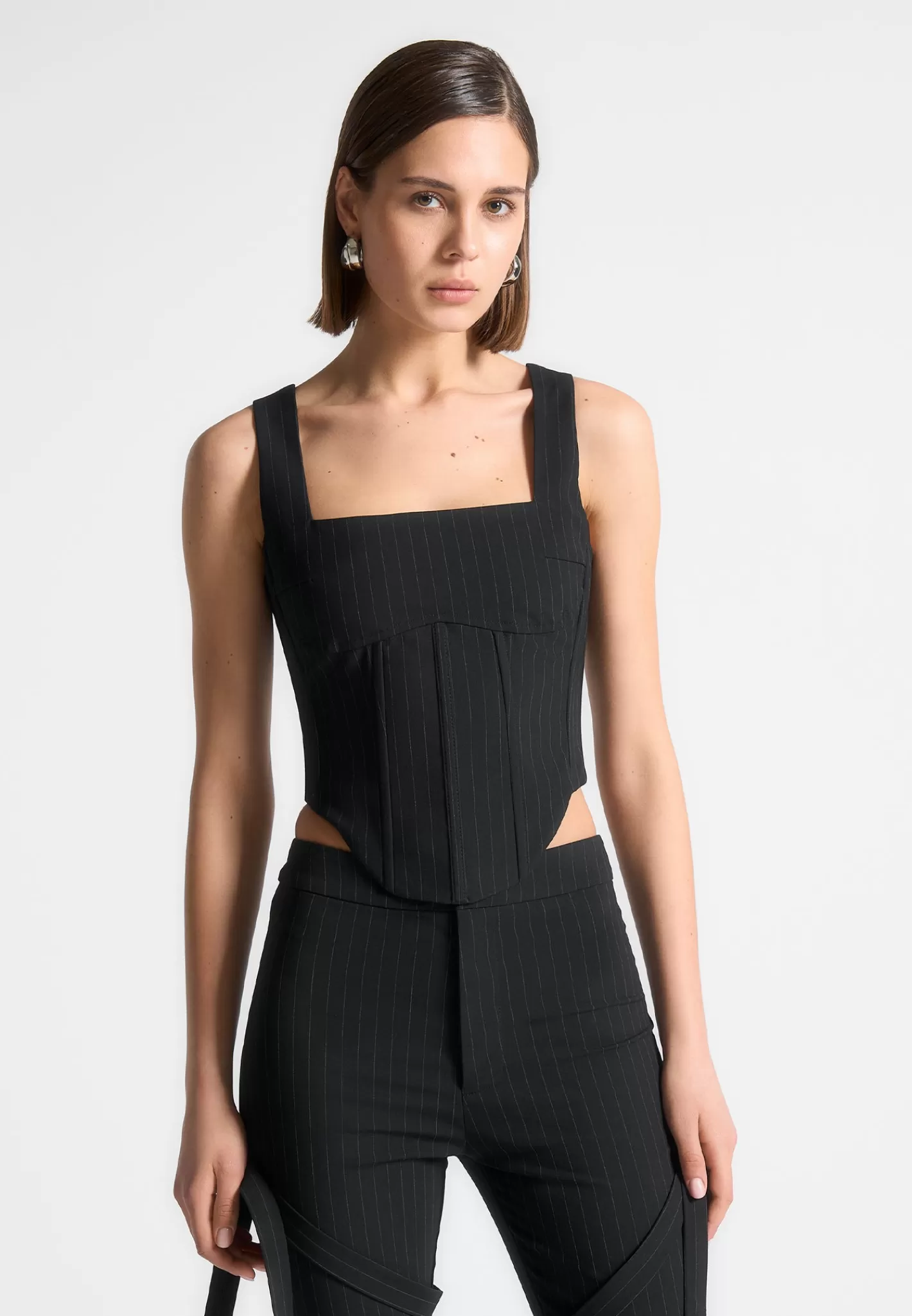 Square Neck Pinstripe Corset Top - -Manière De Voir Flash Sale