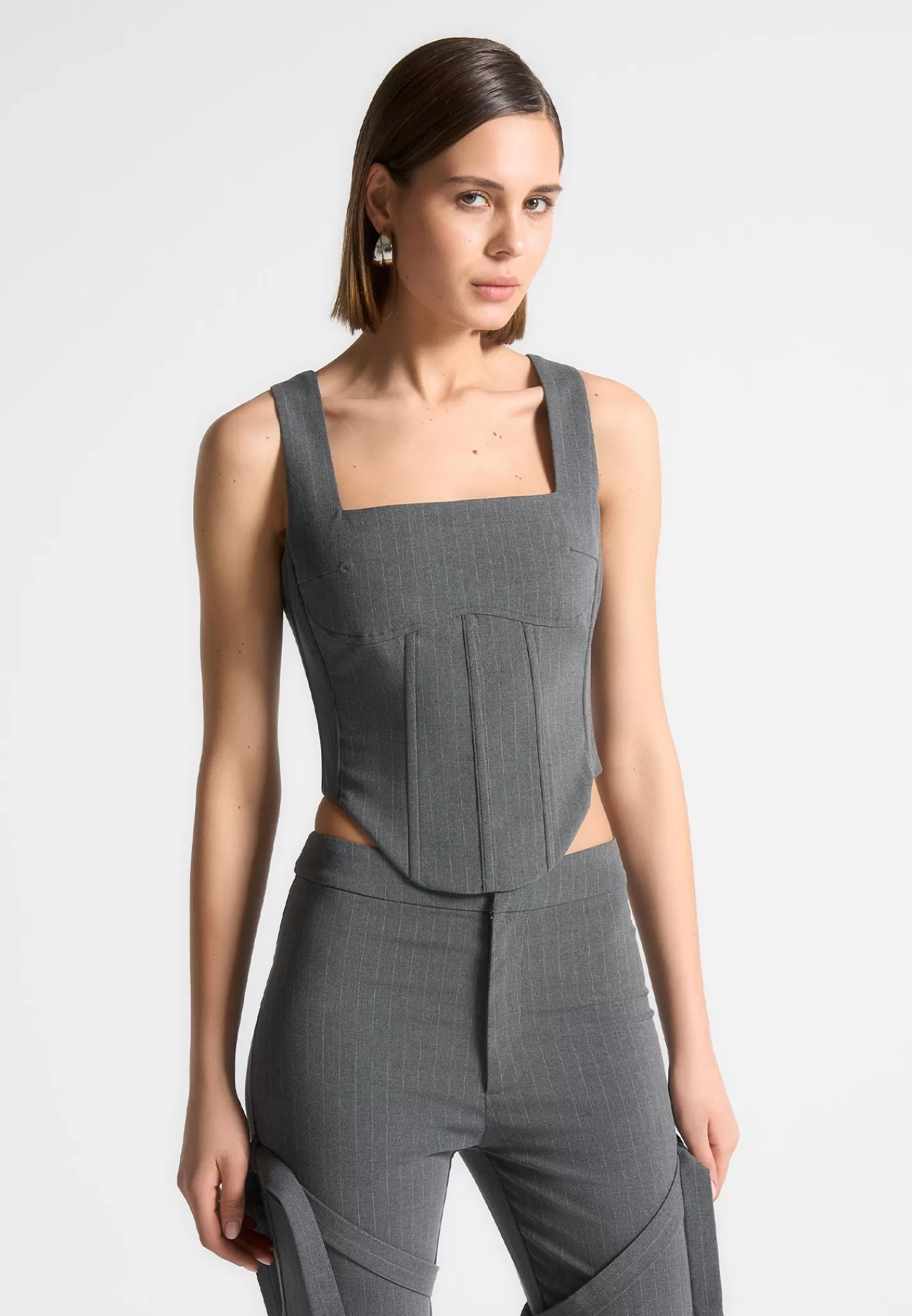 Square Neck Pinstripe Corset Top - -Manière De Voir Shop
