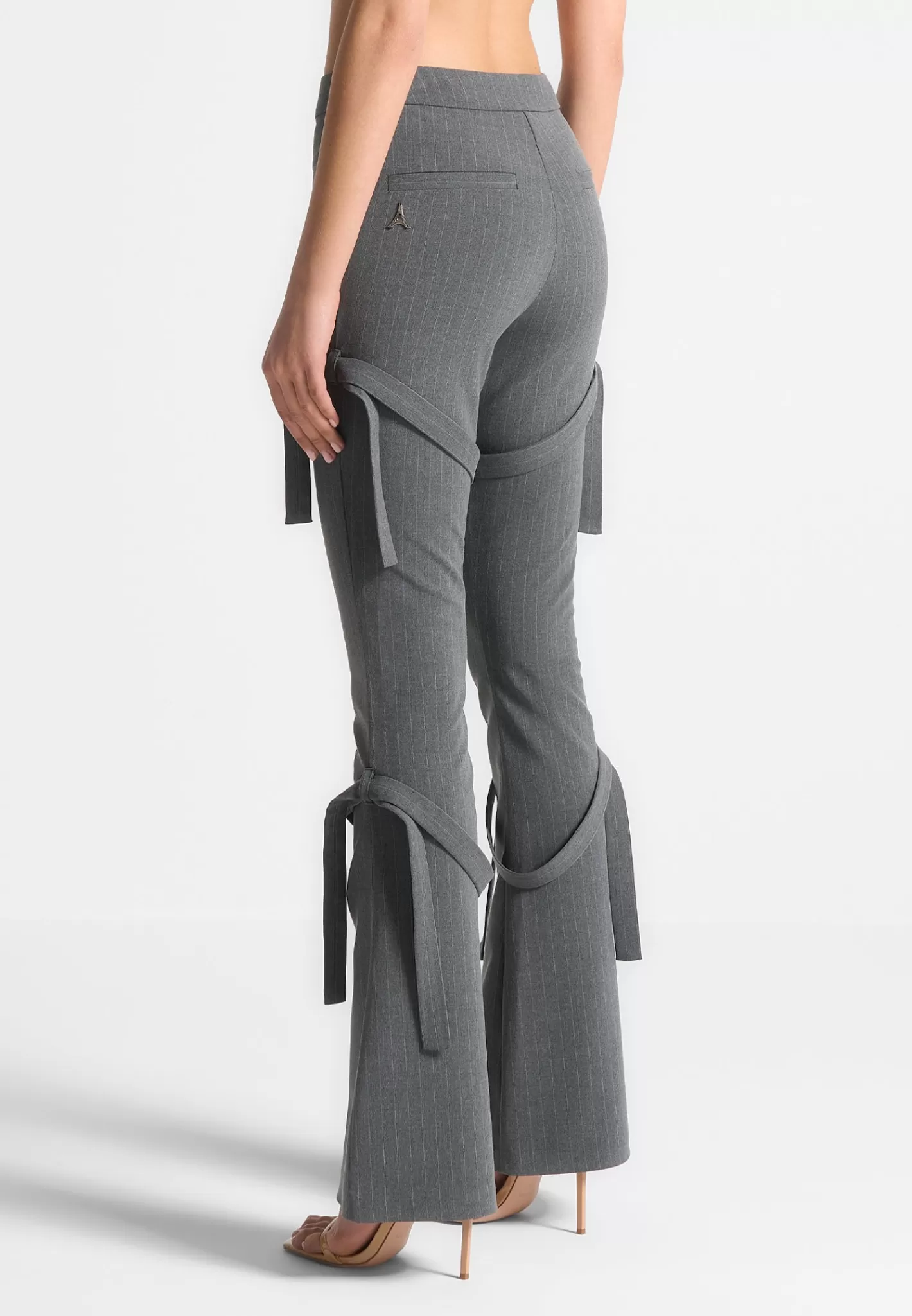 Strap Detail Pinstripe Fit and Flare Leggings - -Manière De Voir New