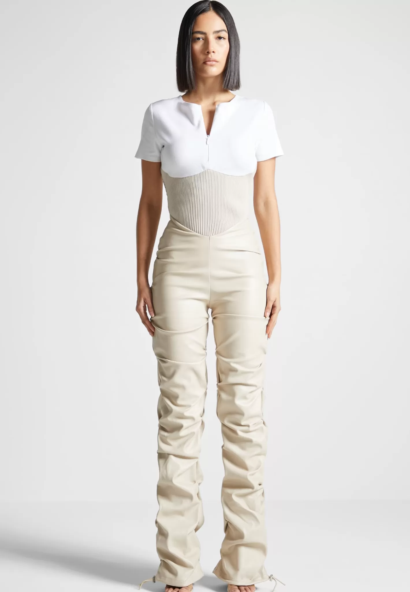 Tacked Vegan Leather T-Shirt Jumpsuit - -Manière De Voir Store