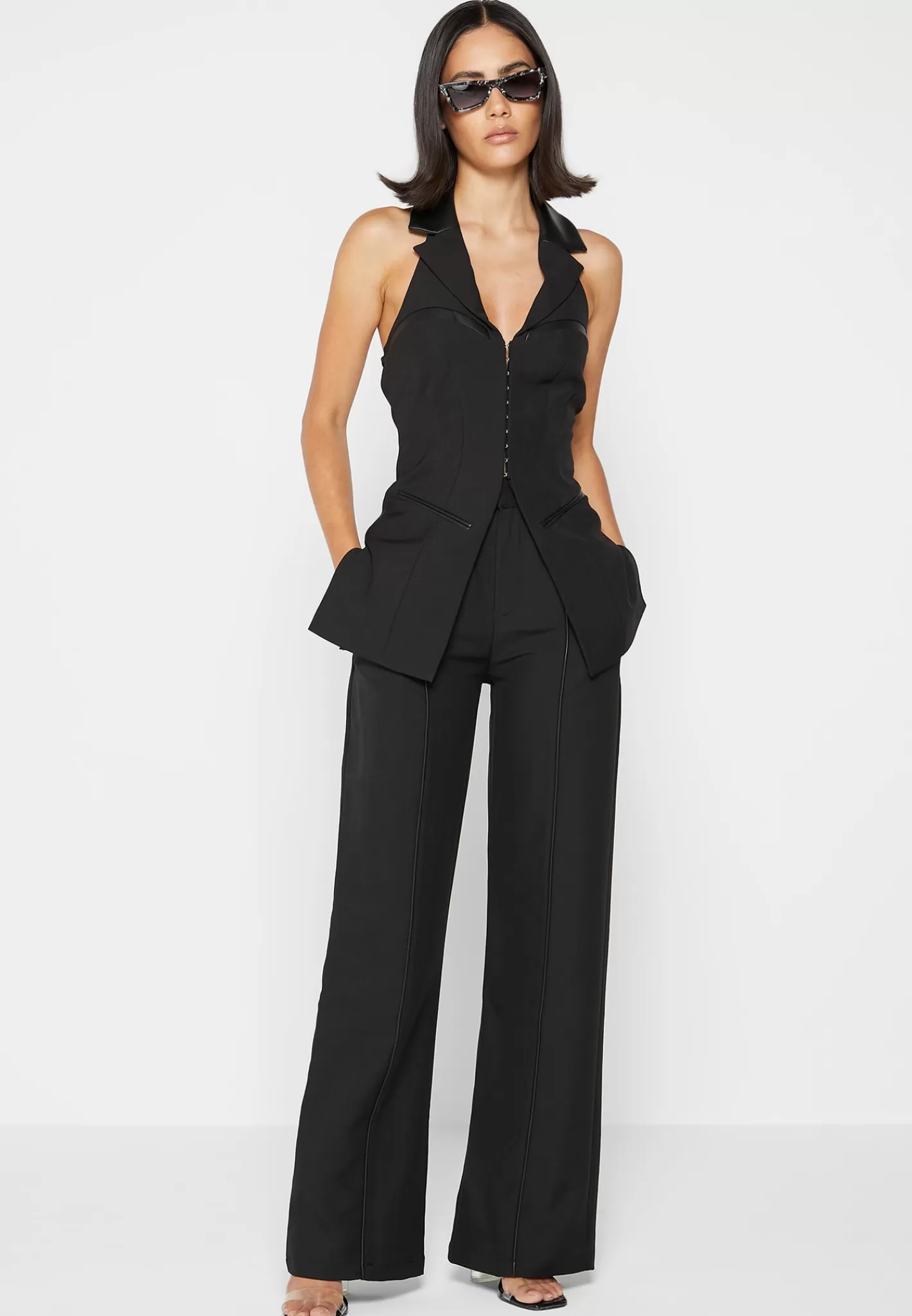 Trousers with Vegan Leather Pintuck - -Manière De Voir Flash Sale