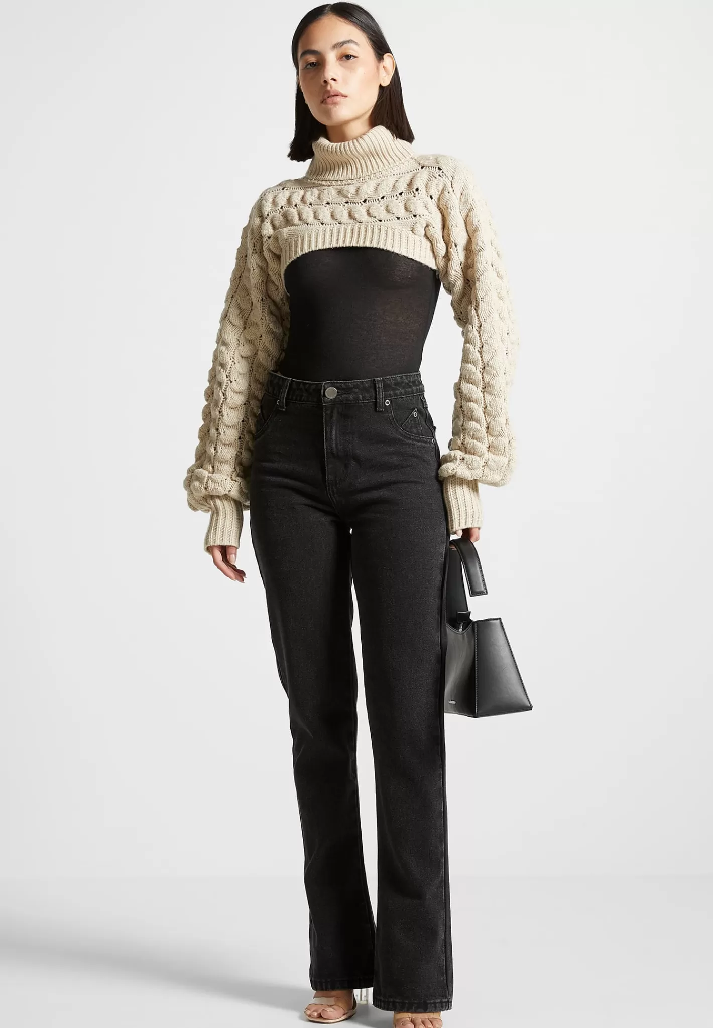 Turtleneck Cable Knit Arm Warmers - -Manière De Voir Fashion