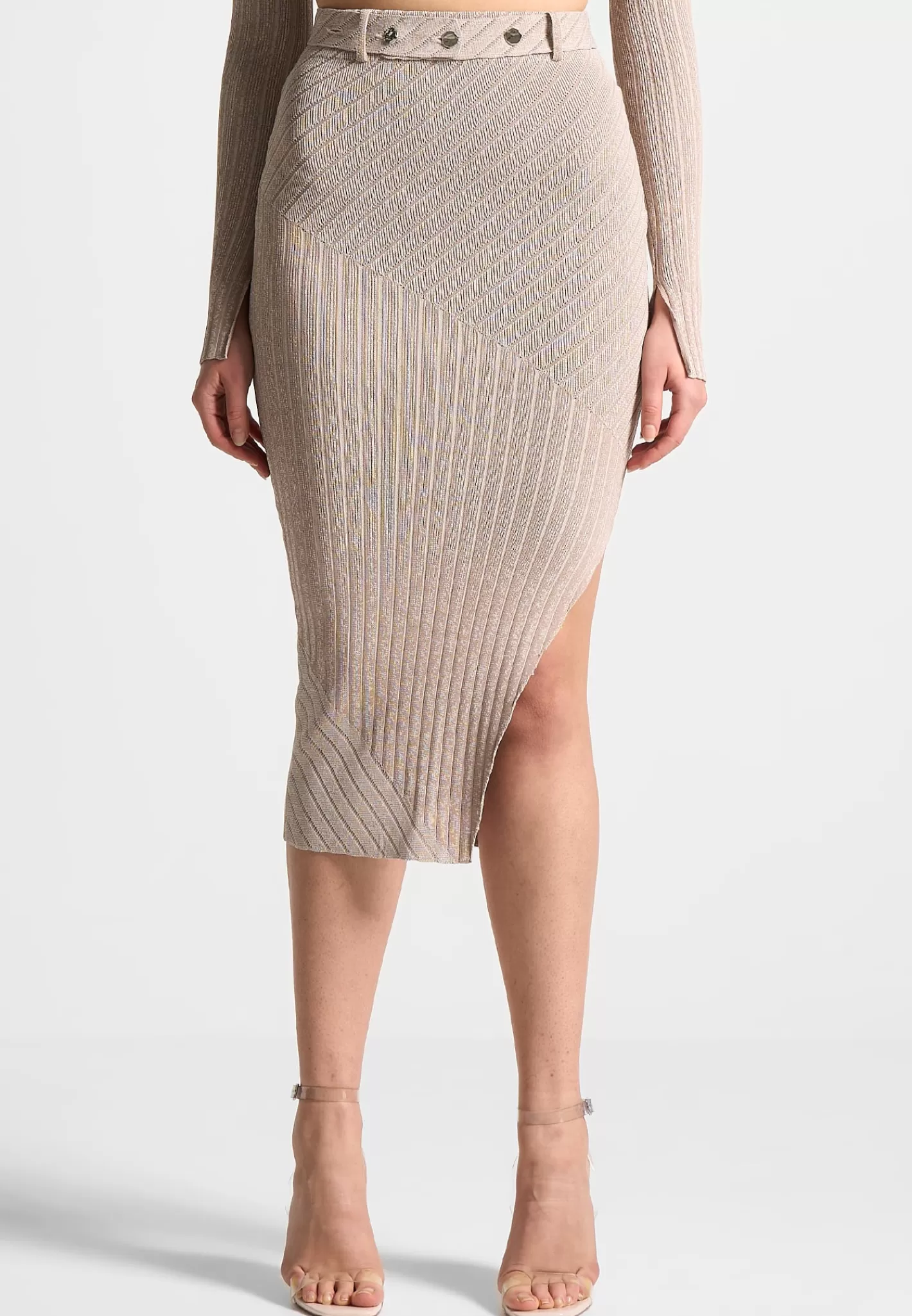 Two-Tone Ribbed Knit Midi Skirt with Belt - -Manière De Voir Outlet