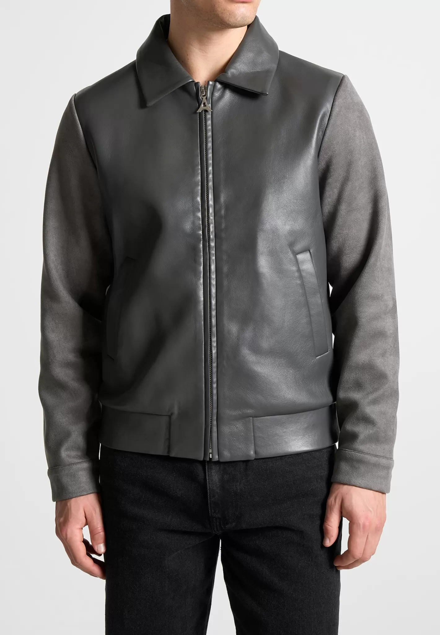 Vegan Leather & Suede Jacket - Grey-Manière De Voir Online