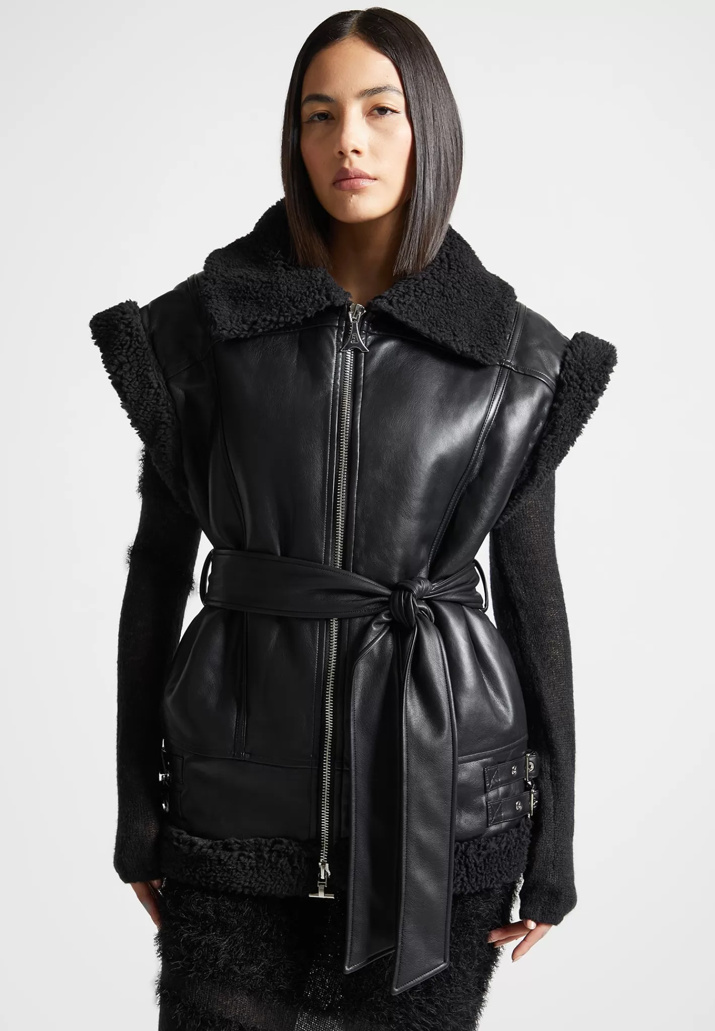 Vegan Leather and Borg Oversized Gilet - -Manière De Voir Hot