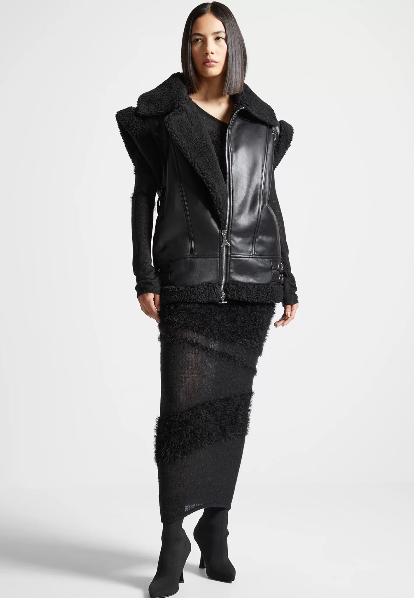 Vegan Leather and Borg Oversized Gilet - -Manière De Voir Hot