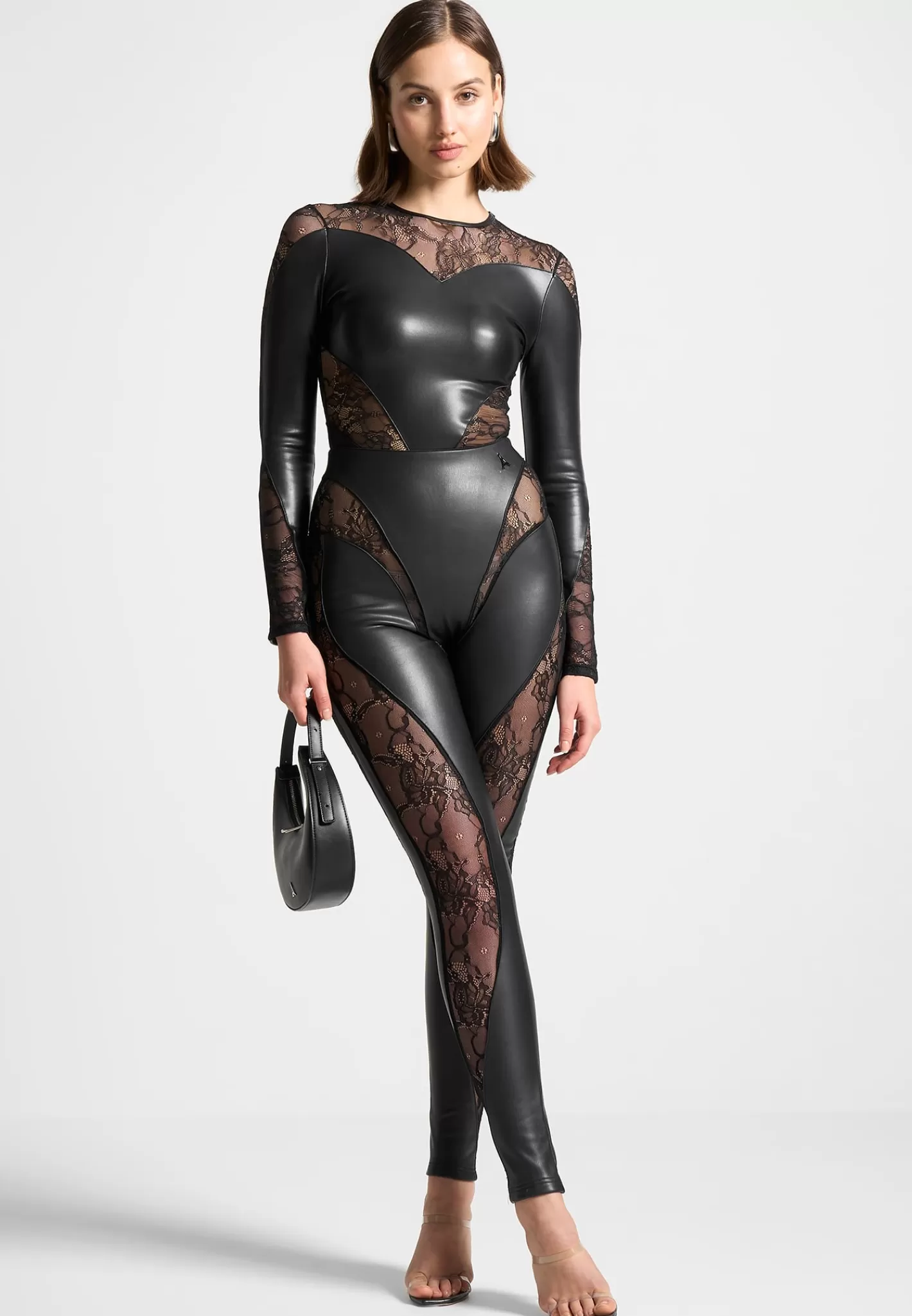 Vegan Leather and Lace Contour Bodysuit - -Manière De Voir Shop