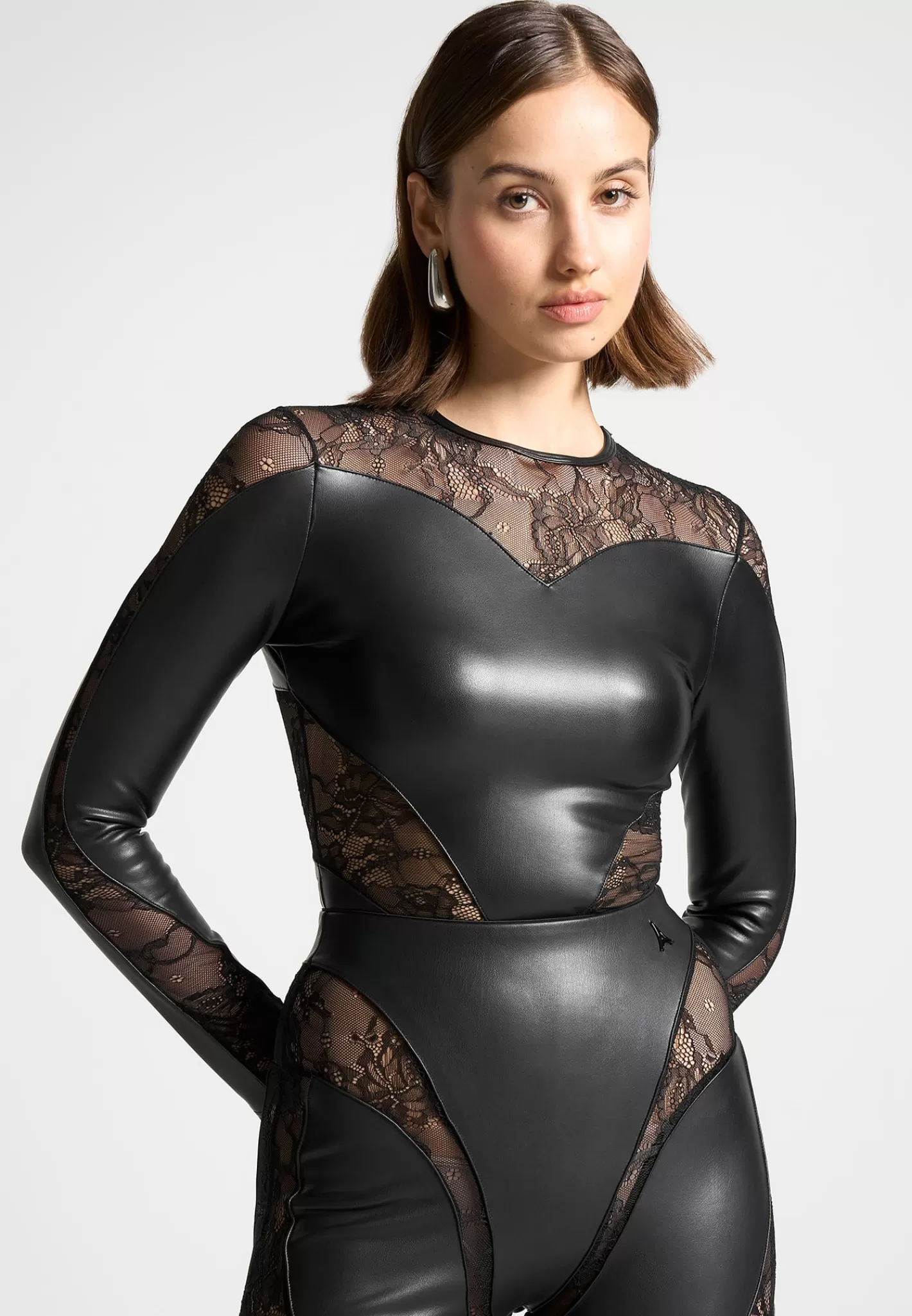 Vegan Leather and Lace Contour Bodysuit - -Manière De Voir Shop