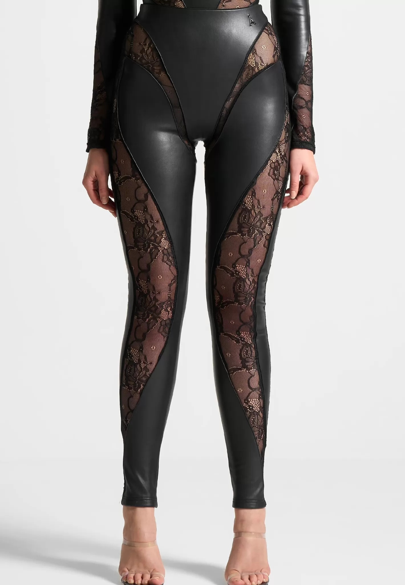 Vegan Leather and Lace Contour Leggings - -Manière De Voir Outlet