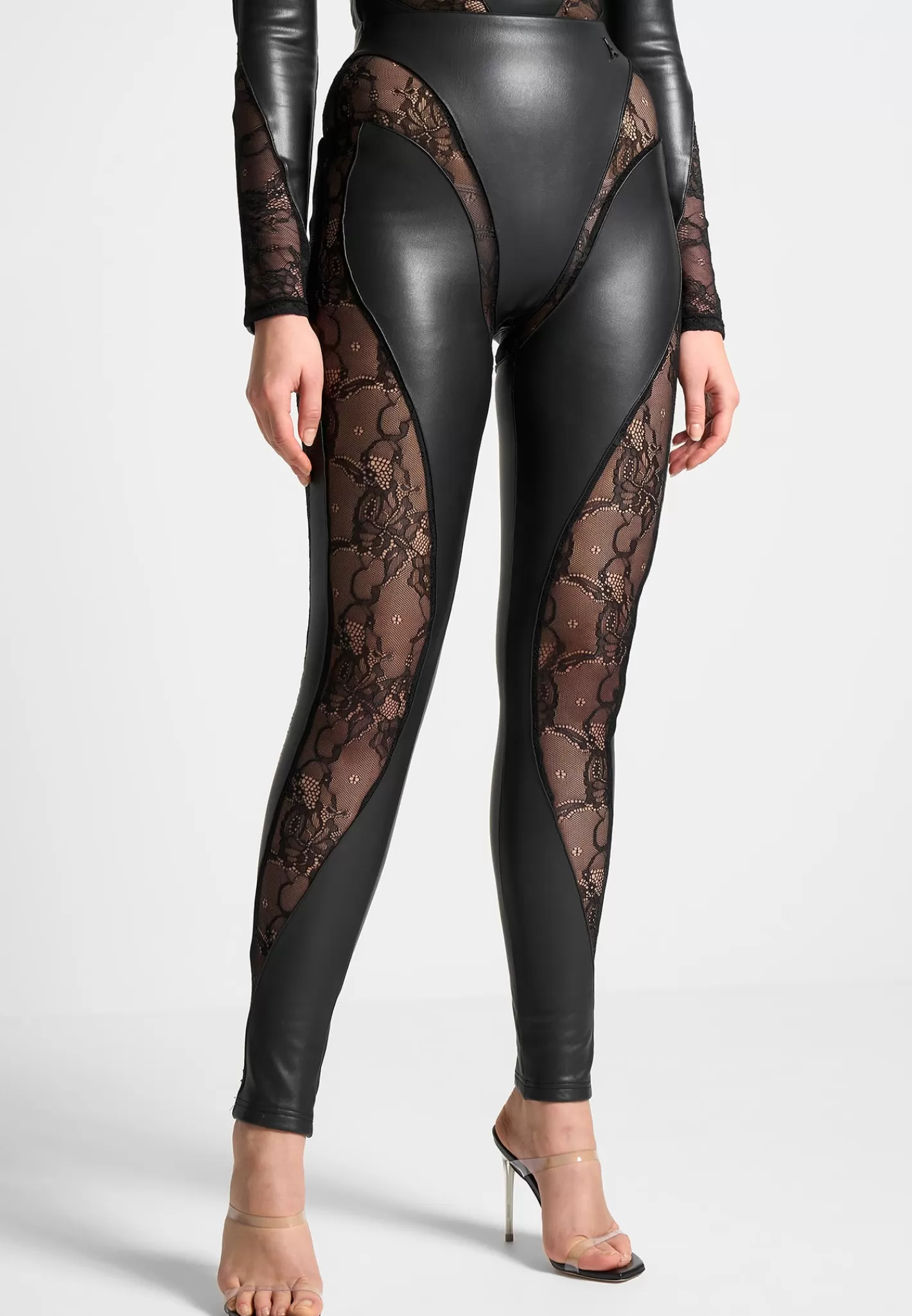 Vegan Leather and Lace Contour Leggings - -Manière De Voir Outlet