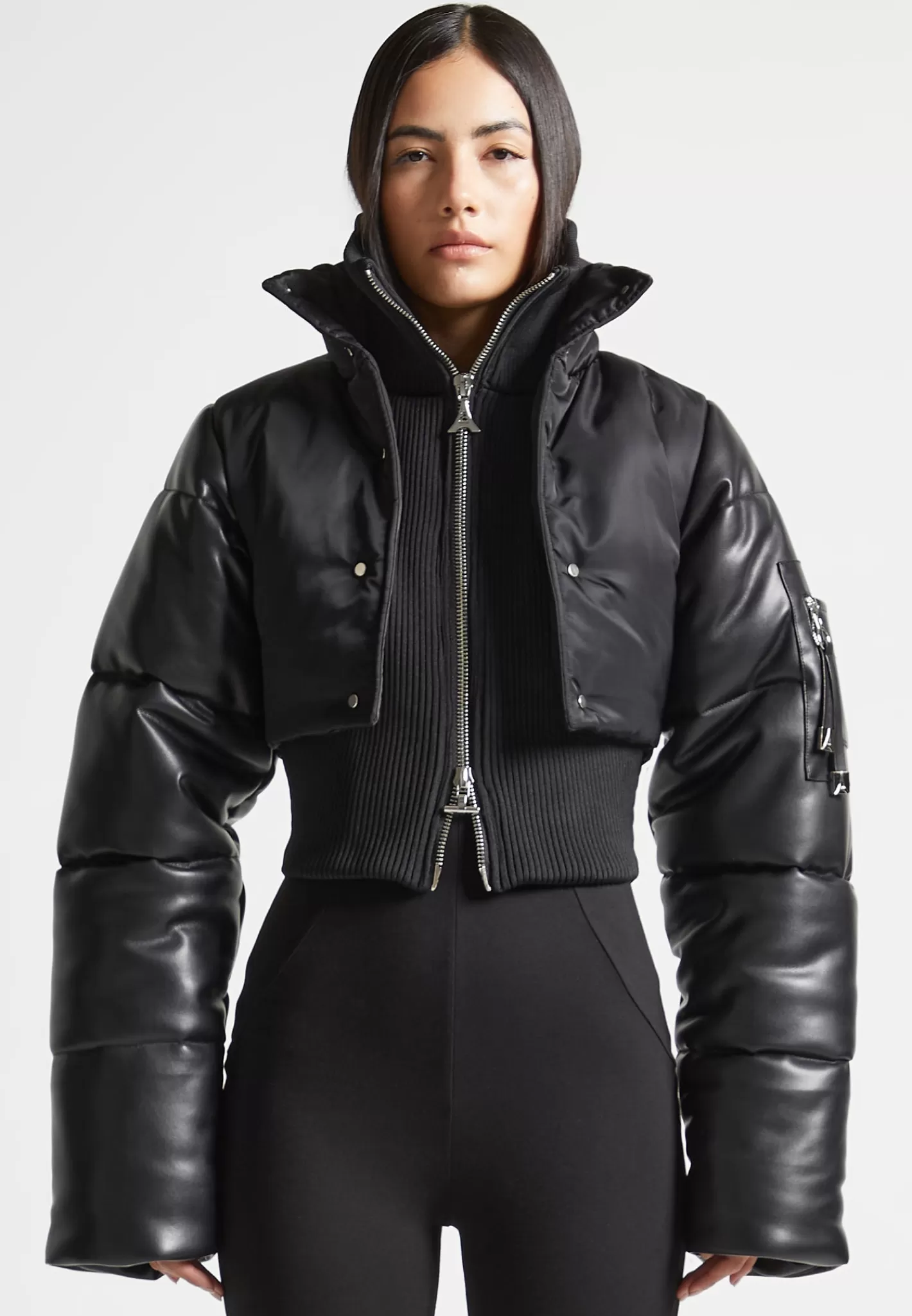 Vegan Leather and Nylon Layered Puffer Jacket - -Manière De Voir Shop