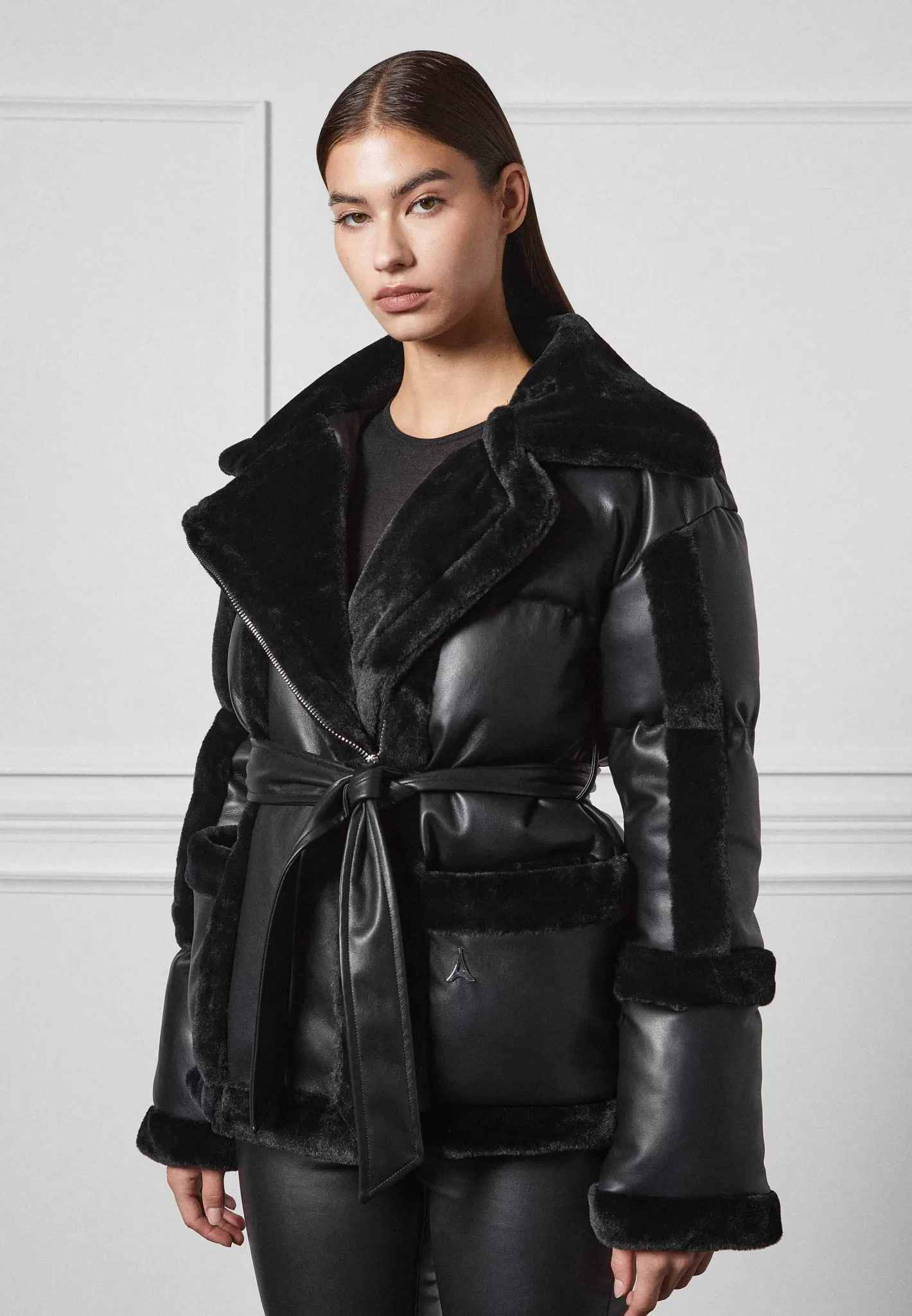 Vegan Leather and Plush Puffer Biker Jacket - -Manière De Voir Hot