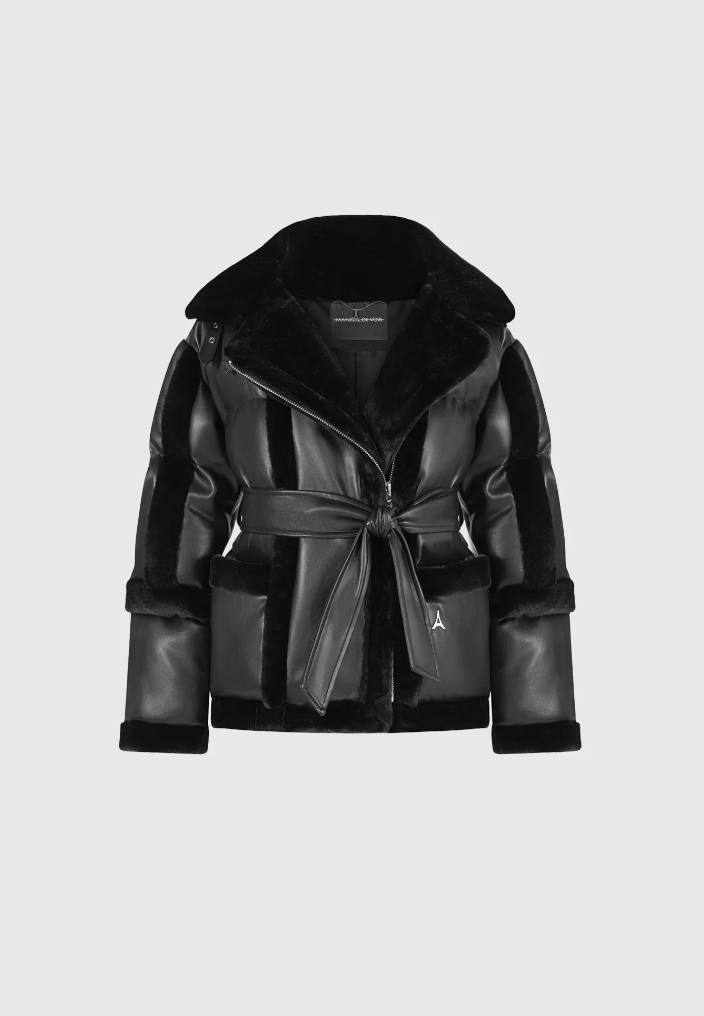 Vegan Leather and Plush Puffer Biker Jacket - -Manière De Voir Hot