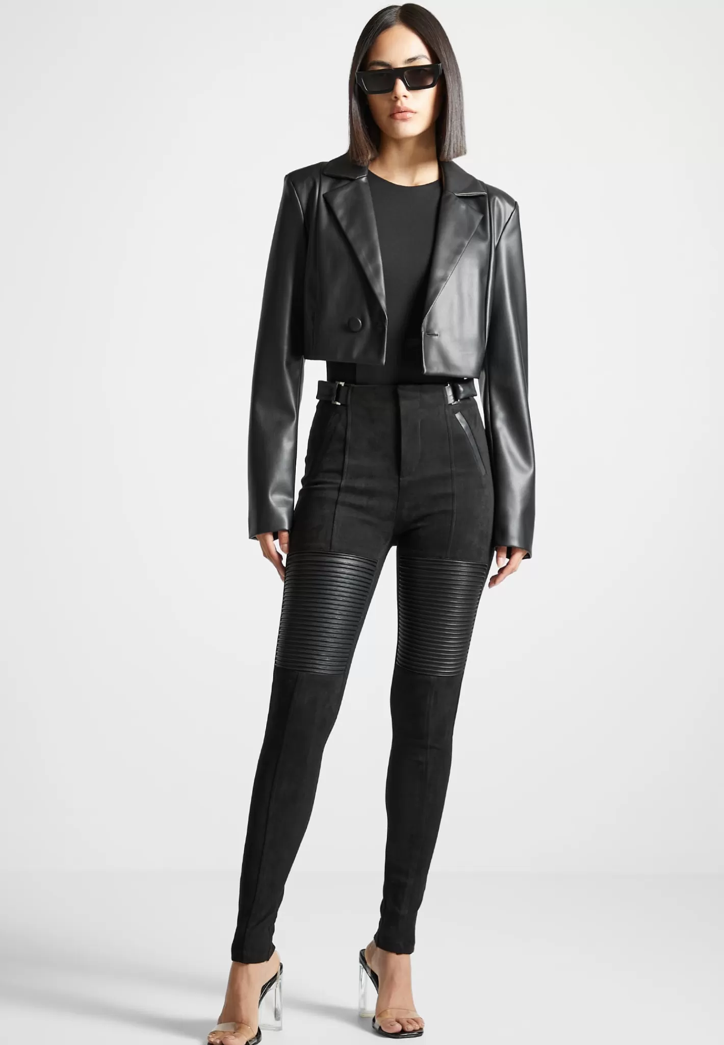 Vegan Leather and Suede Ribbed Leggings - -Manière De Voir New