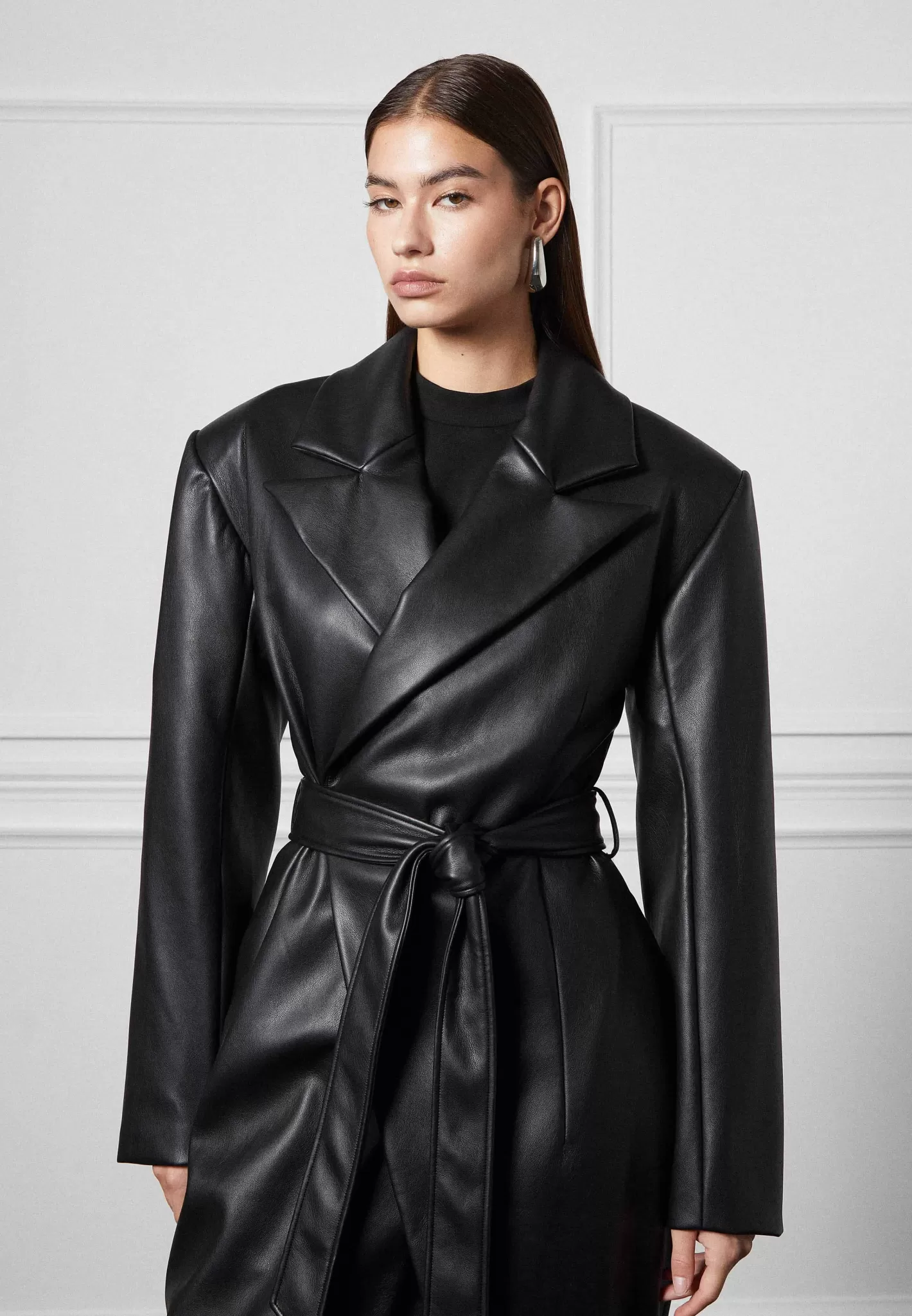 Vegan Leather Asymmetric Tailored Longline Coat - -Manière De Voir Discount