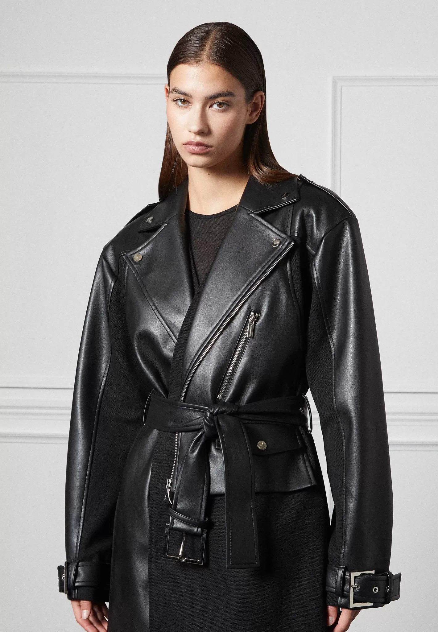 Vegan Leather Biker Trench Coat - -Manière De Voir Best Sale