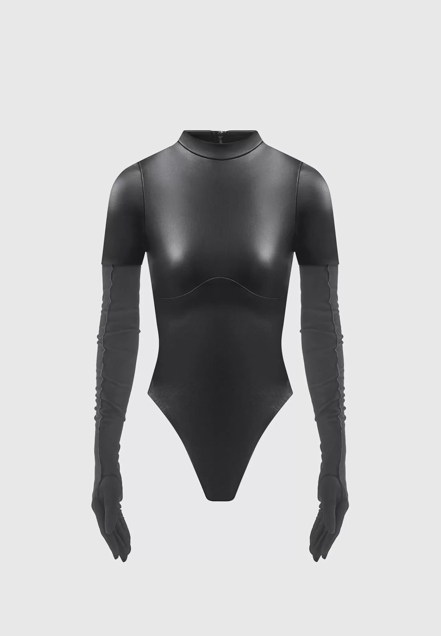 Vegan Leather Bodysuit with Mesh Gloves - -Manière De Voir Best