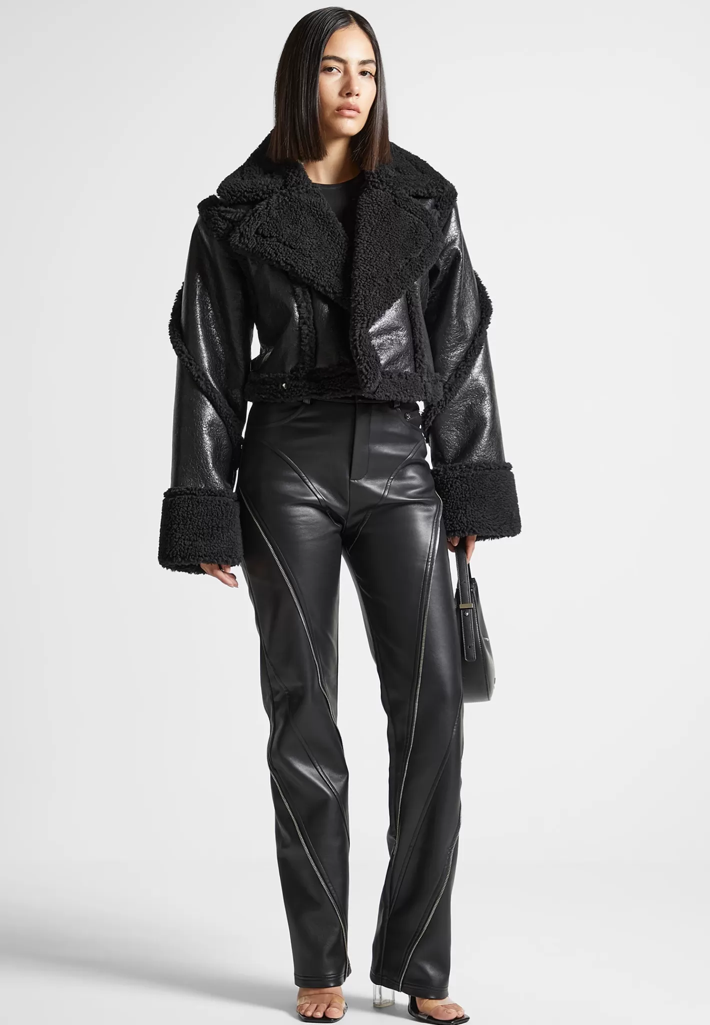 Vegan Leather Borg Contour Biker Jacket - -Manière De Voir Hot