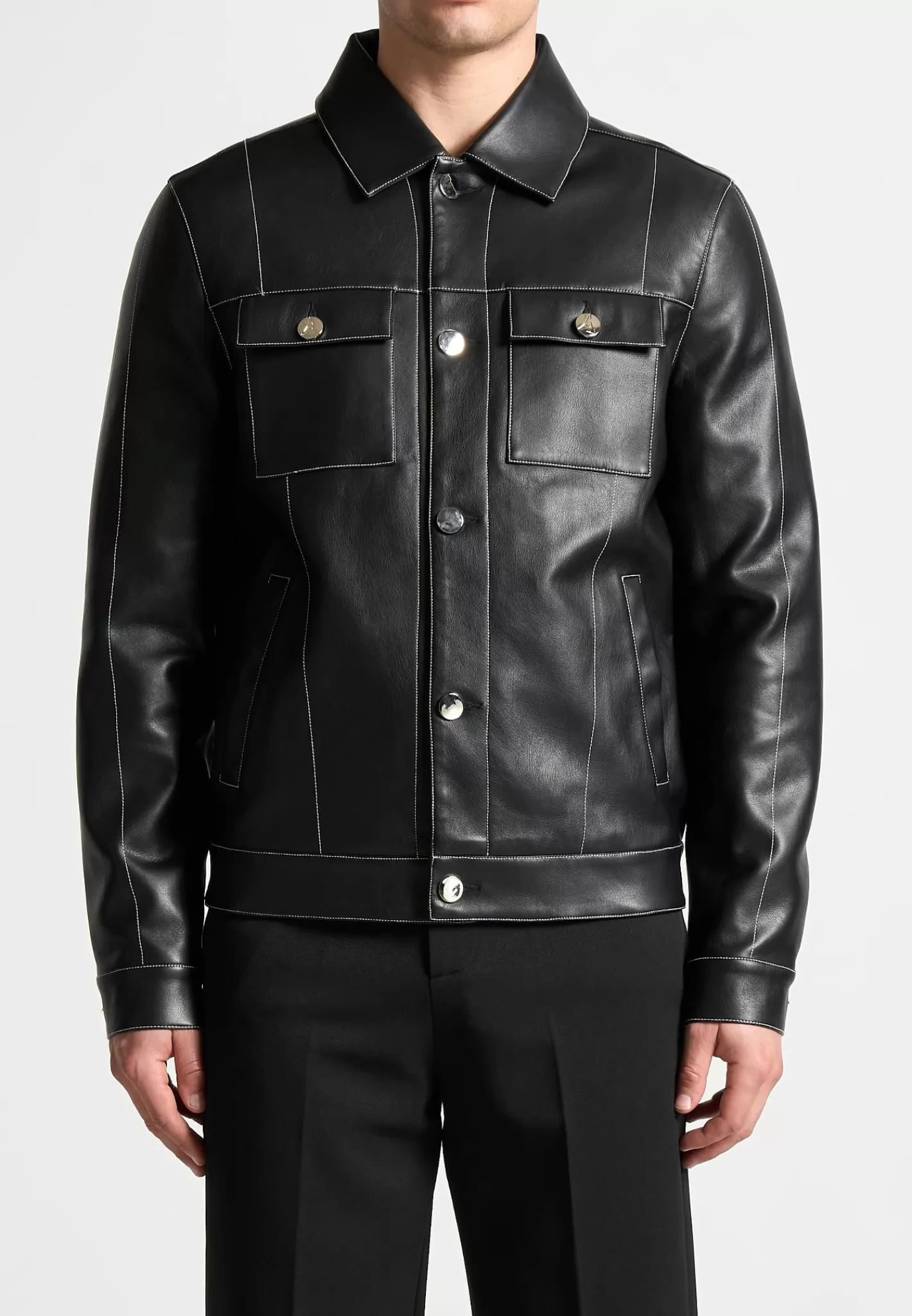 Vegan Leather Contrast Stitch Jacket - -Manière De Voir Clearance