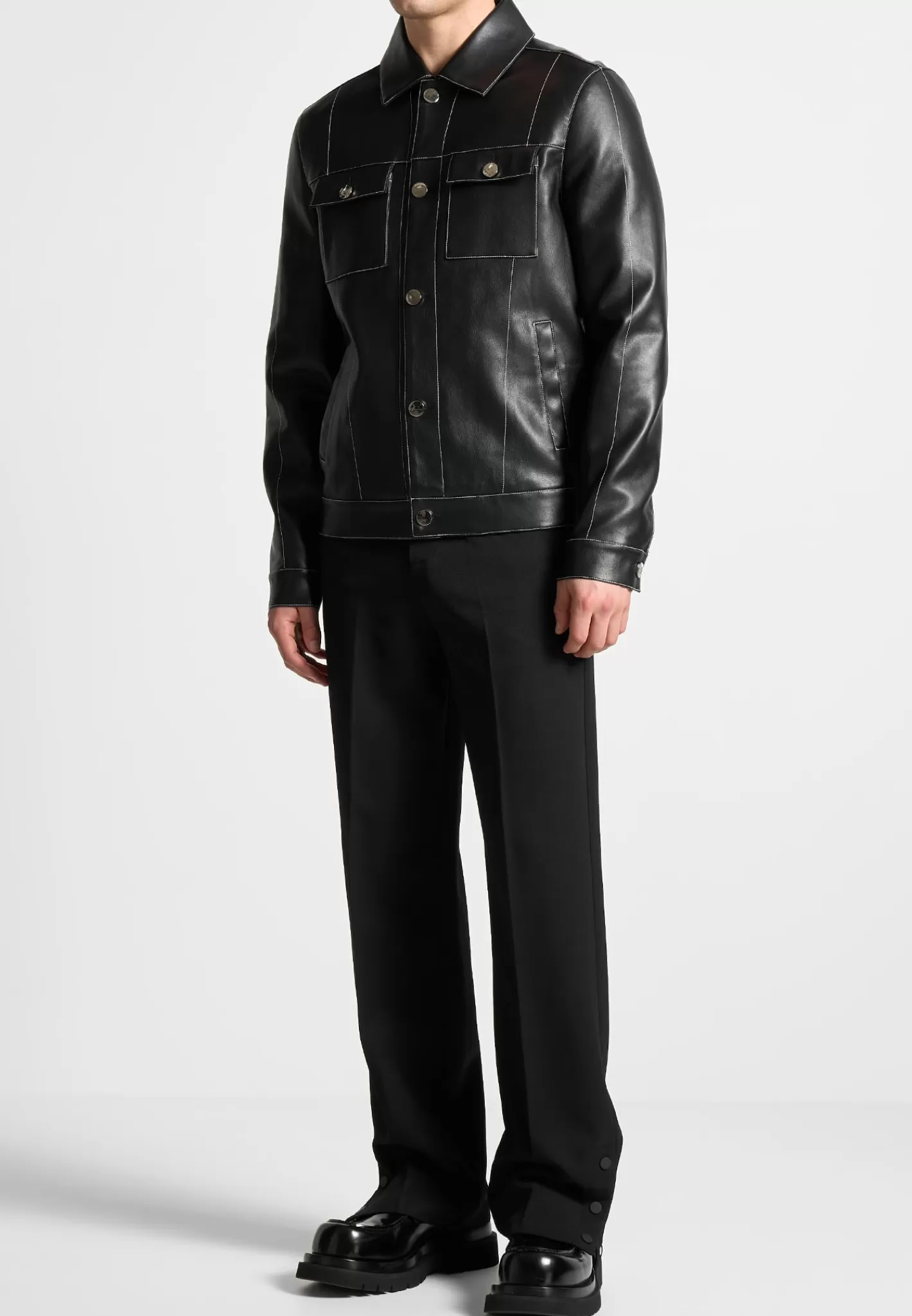 Vegan Leather Contrast Stitch Jacket - -Manière De Voir Clearance
