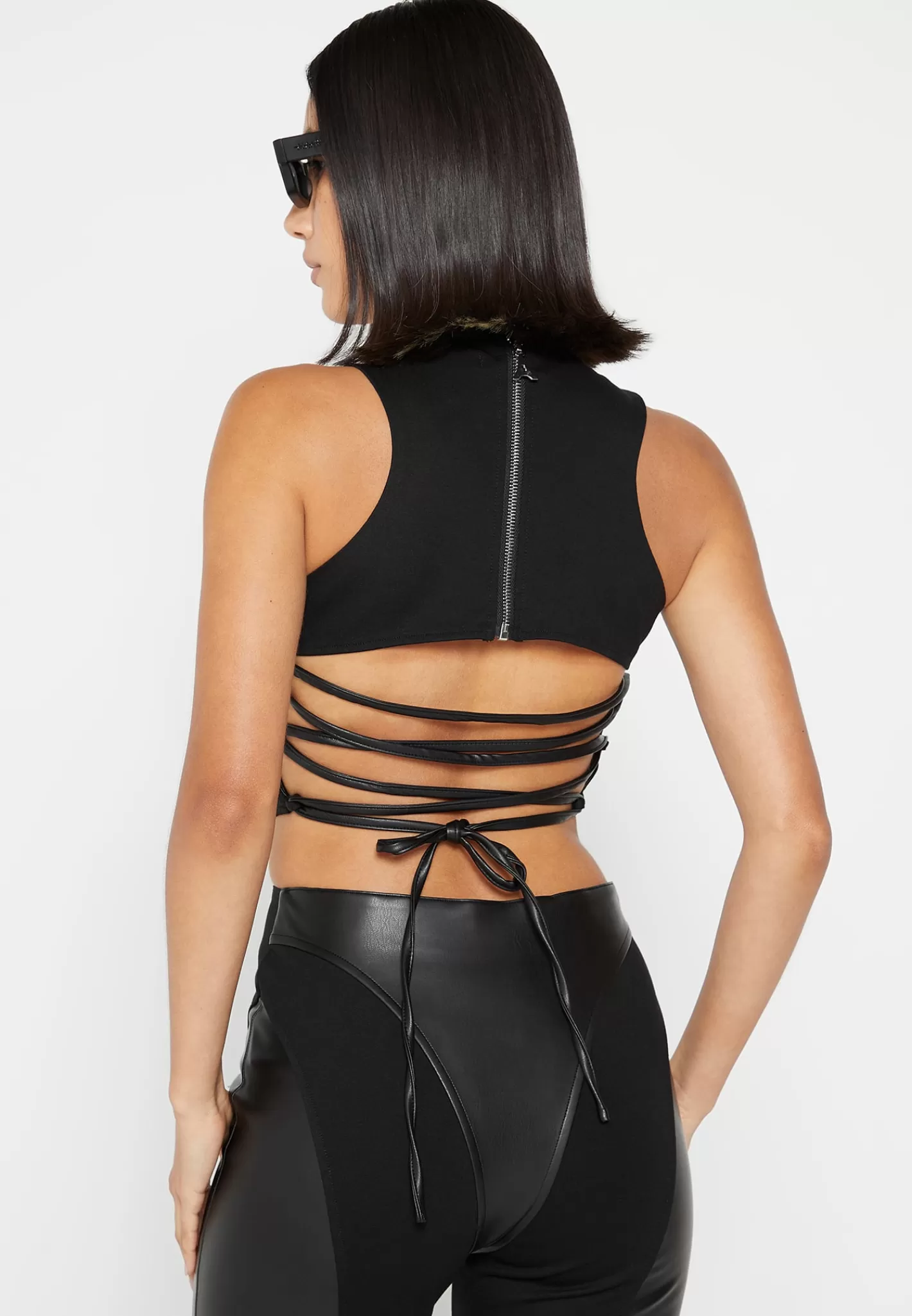 Vegan Leather Corset Lace Up Jumpsuit - -Manière De Voir Flash Sale