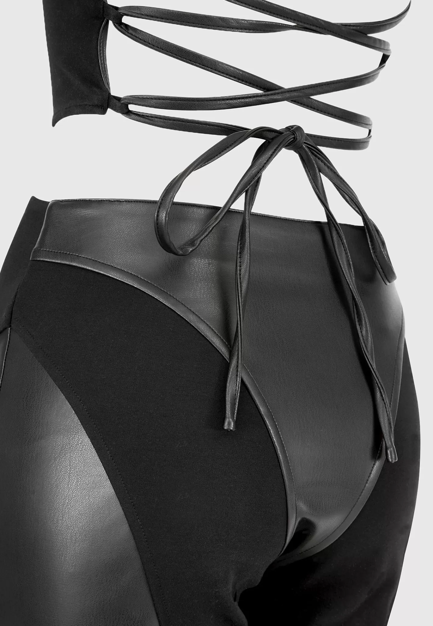 Vegan Leather Corset Lace Up Jumpsuit - -Manière De Voir Flash Sale