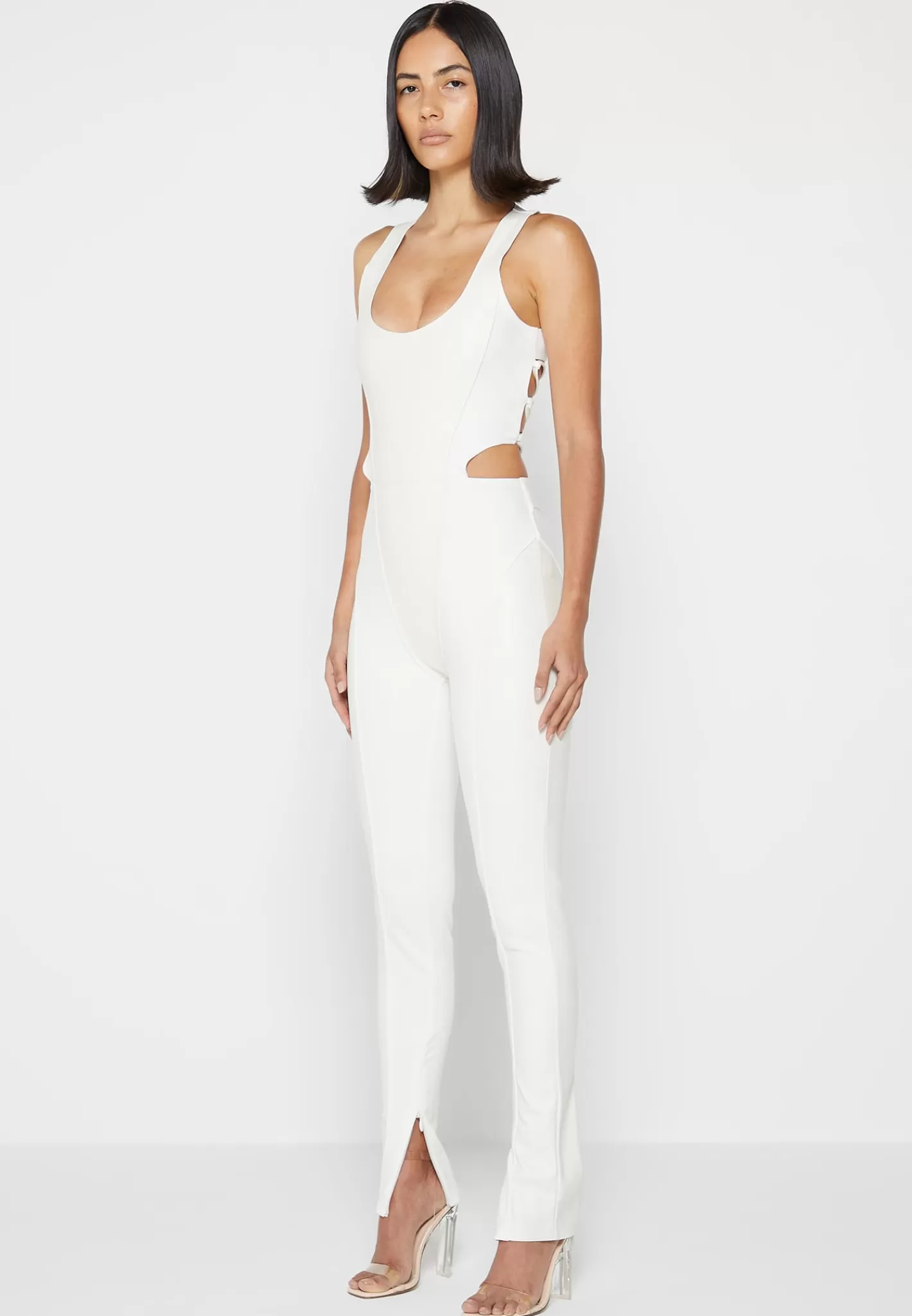 Vegan Leather Corset Lace Up Jumpsuit - Off White-Manière De Voir Discount