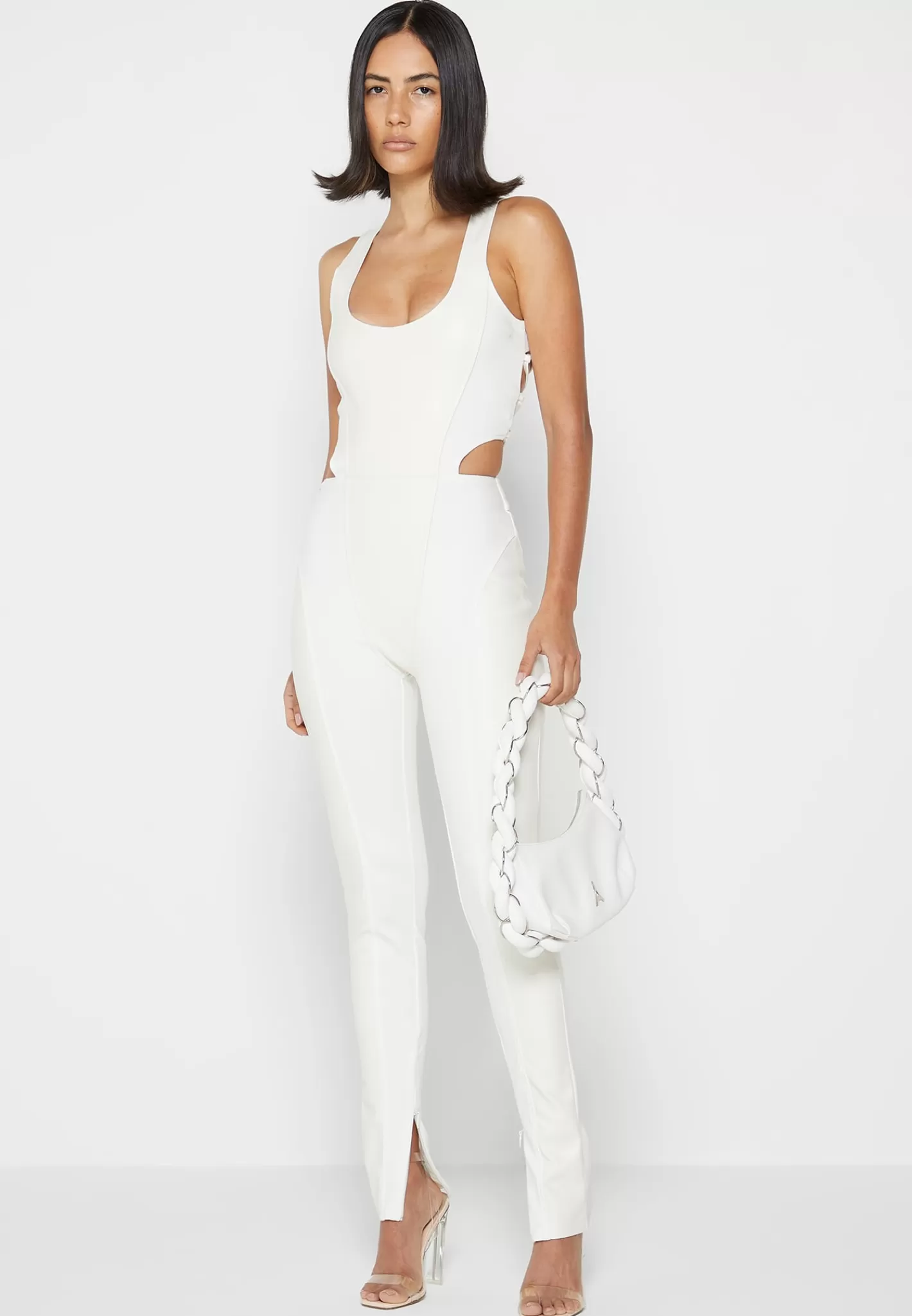 Vegan Leather Corset Lace Up Jumpsuit - Off White-Manière De Voir Discount