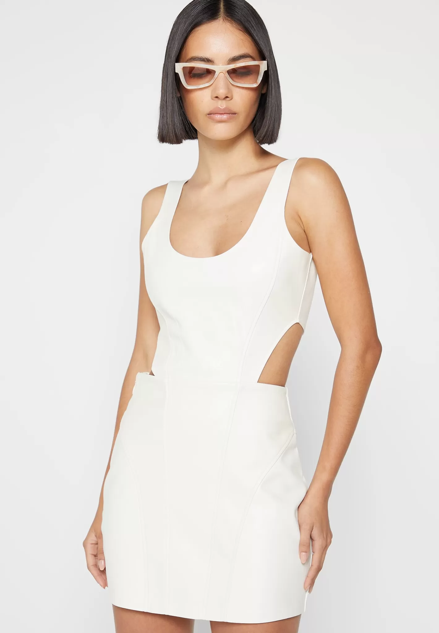 Vegan Leather Corset Mini Dress - Off White-Manière De Voir Clearance