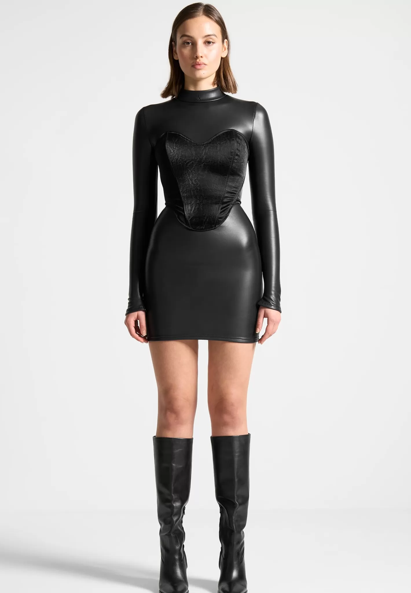 Vegan Leather Corset Overlay Dress - -Manière De Voir Fashion