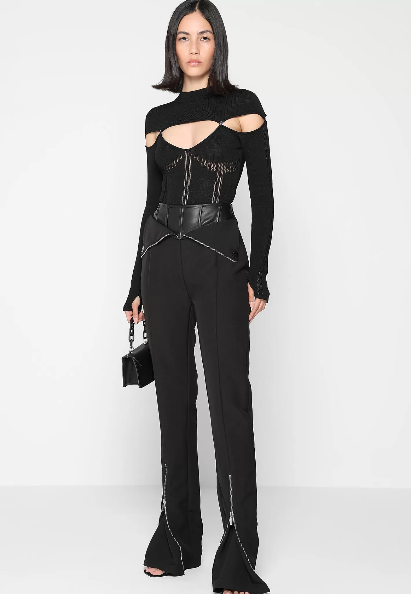 Vegan Leather Corset Zip Trousers - -Manière De Voir Fashion
