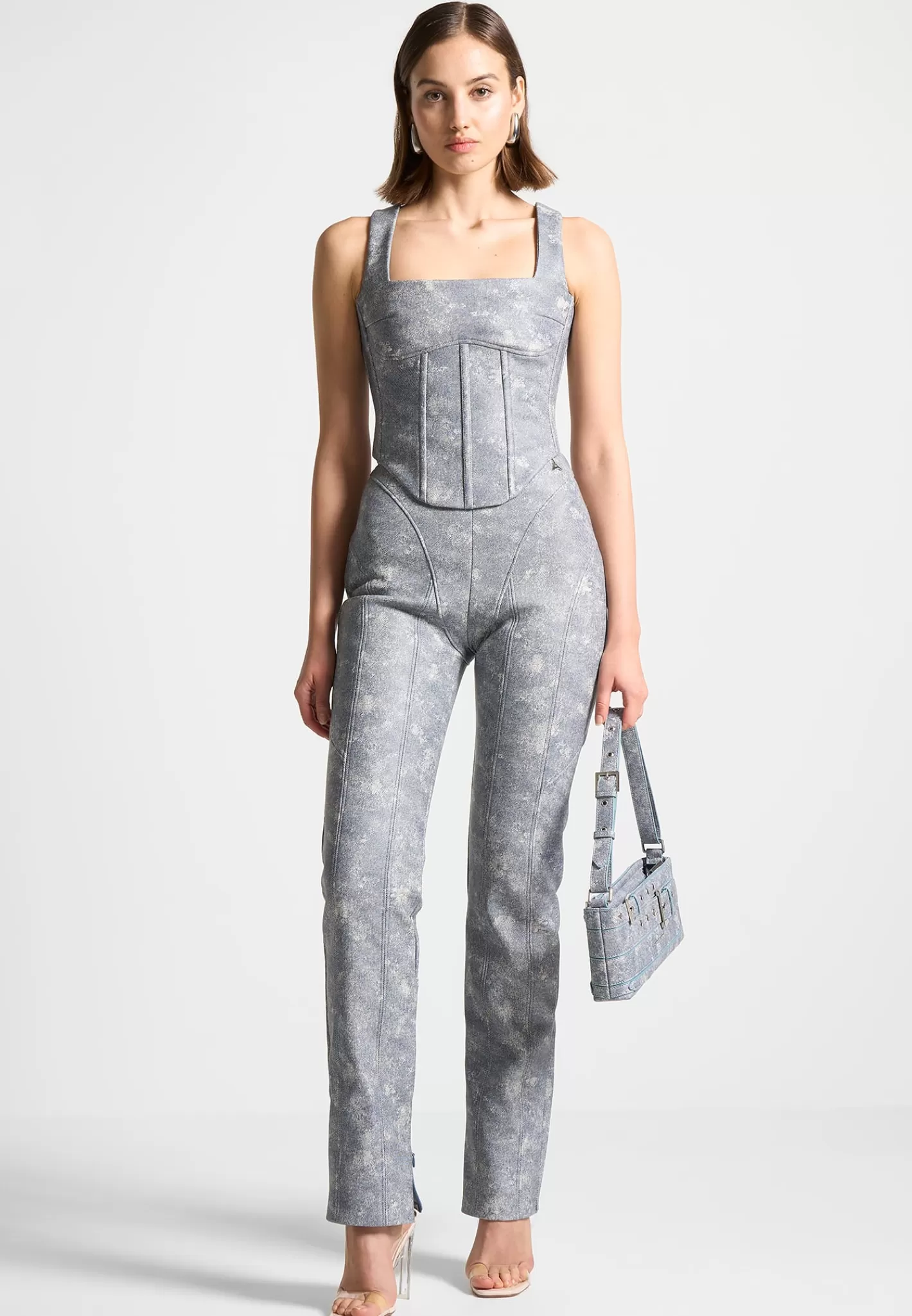 Vegan Leather Denim Effect Corset Top - -Manière De Voir Clearance