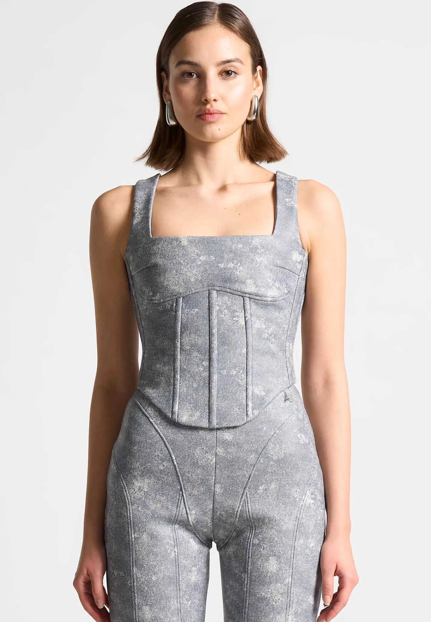 Vegan Leather Denim Effect Corset Top - -Manière De Voir Clearance