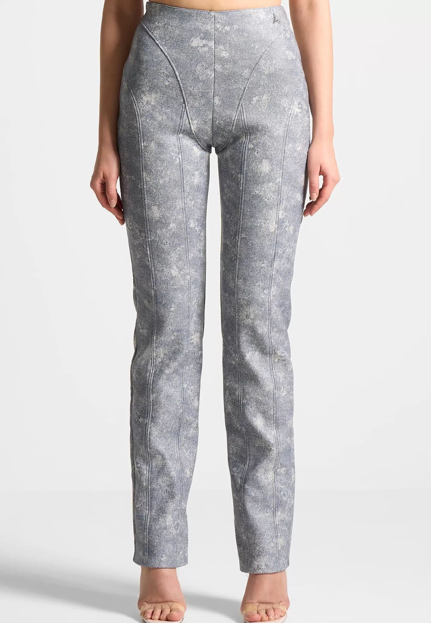 Vegan Leather Denim Effect Straight Leg Trousers - -Manière De Voir Sale
