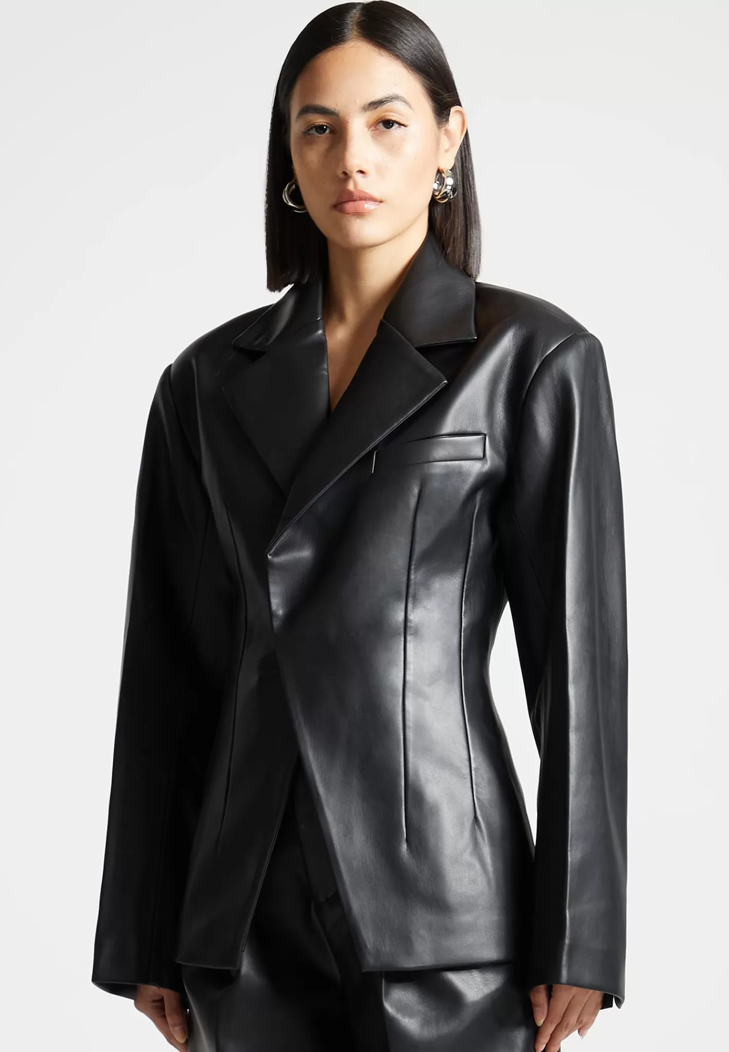 Vegan Leather Double Breasted Blazer - -Manière De Voir Cheap