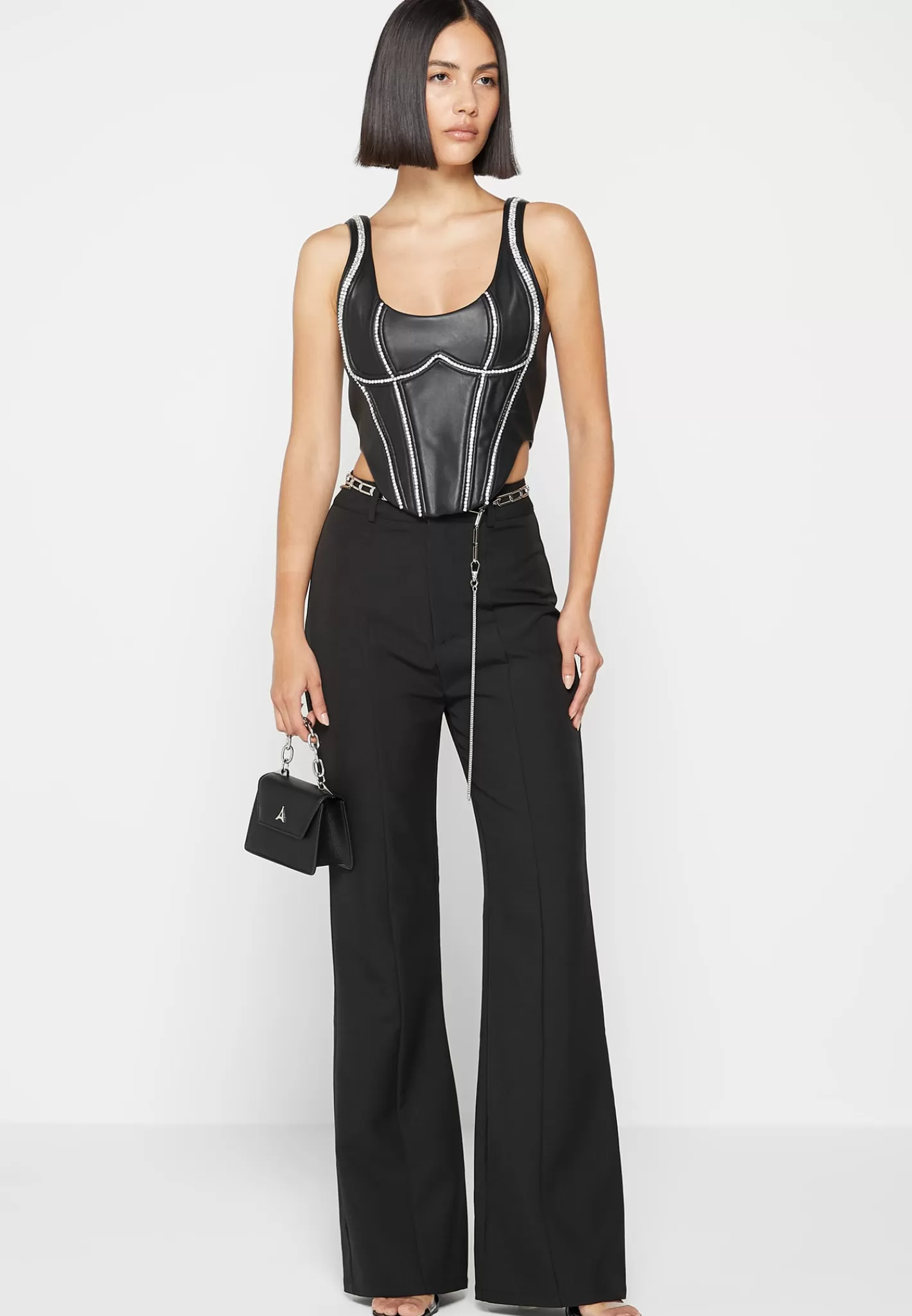 Vegan Leather Embellished Corset Top - -Manière De Voir Clearance