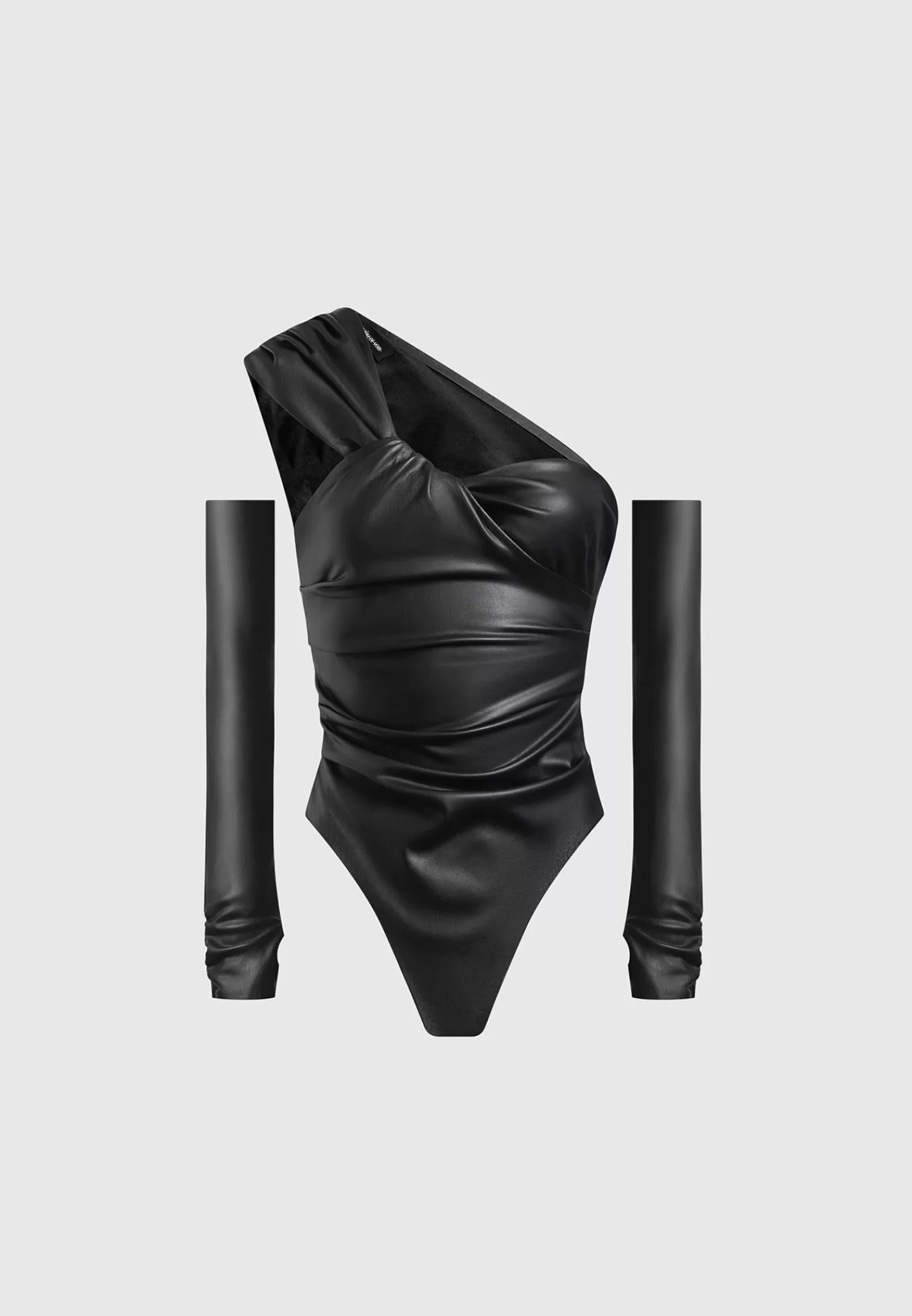 Vegan Leather Gathered Bodysuit with Sleeves - -Manière De Voir Outlet
