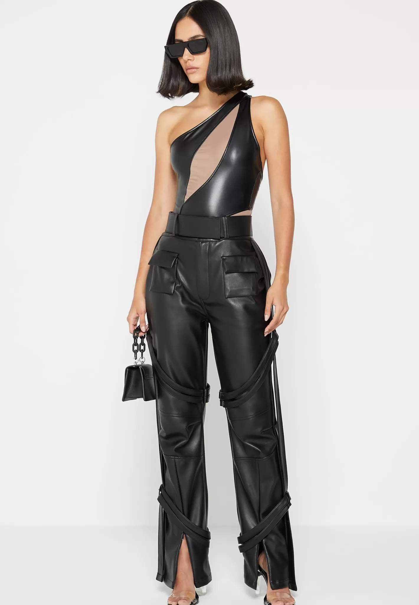 Vegan Leather Mesh Contour Bodysuit - -Manière De Voir Store