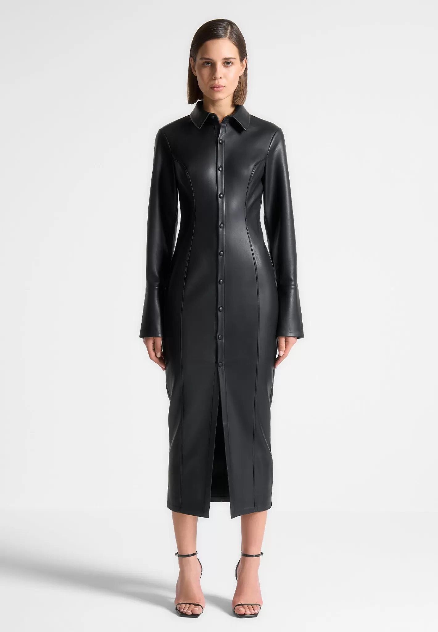 Vegan Leather Midaxi Shirt Dress - -Manière De Voir New