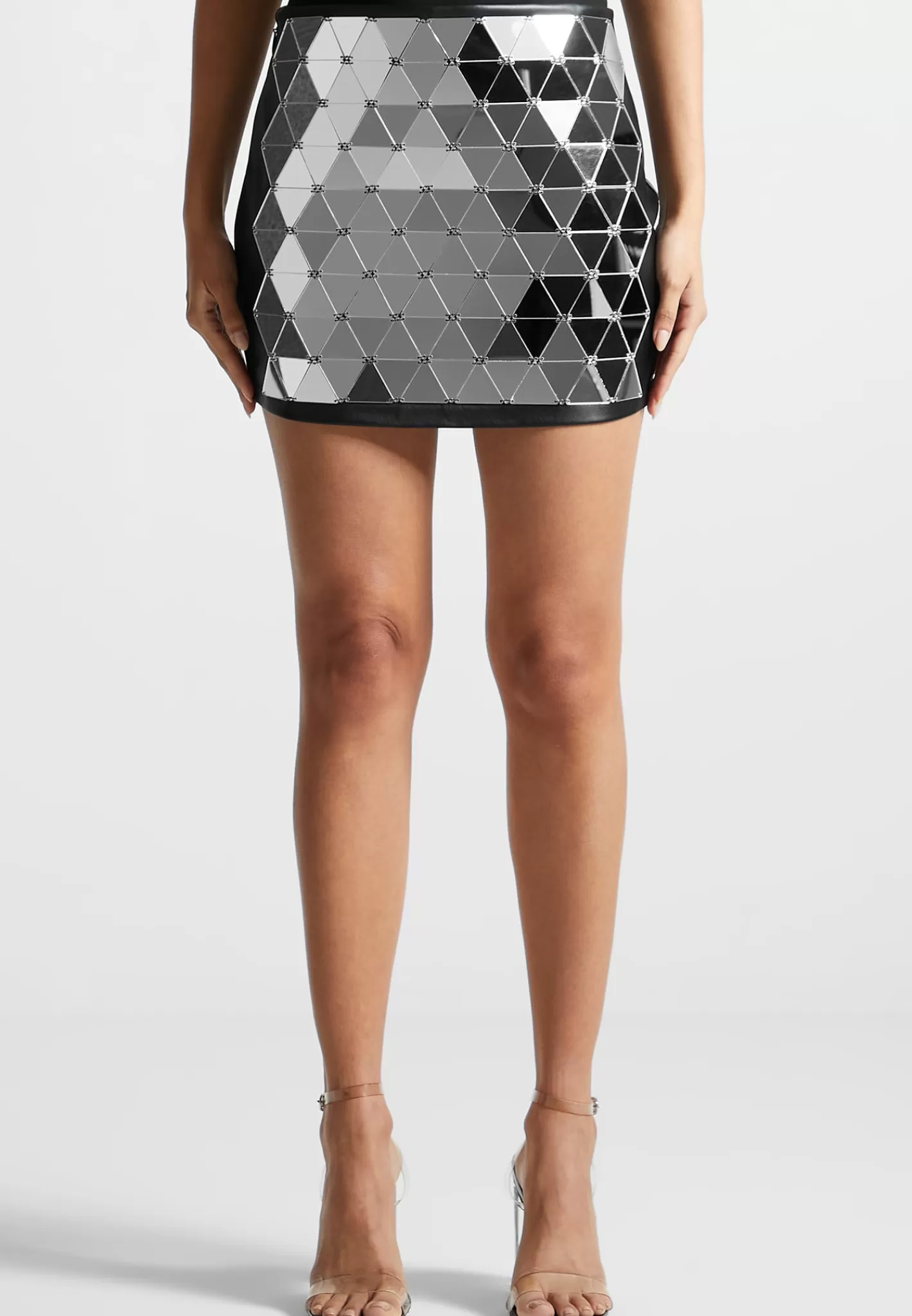 Vegan Leather Mirrored Mini Skirt - Black-Manière De Voir Clearance