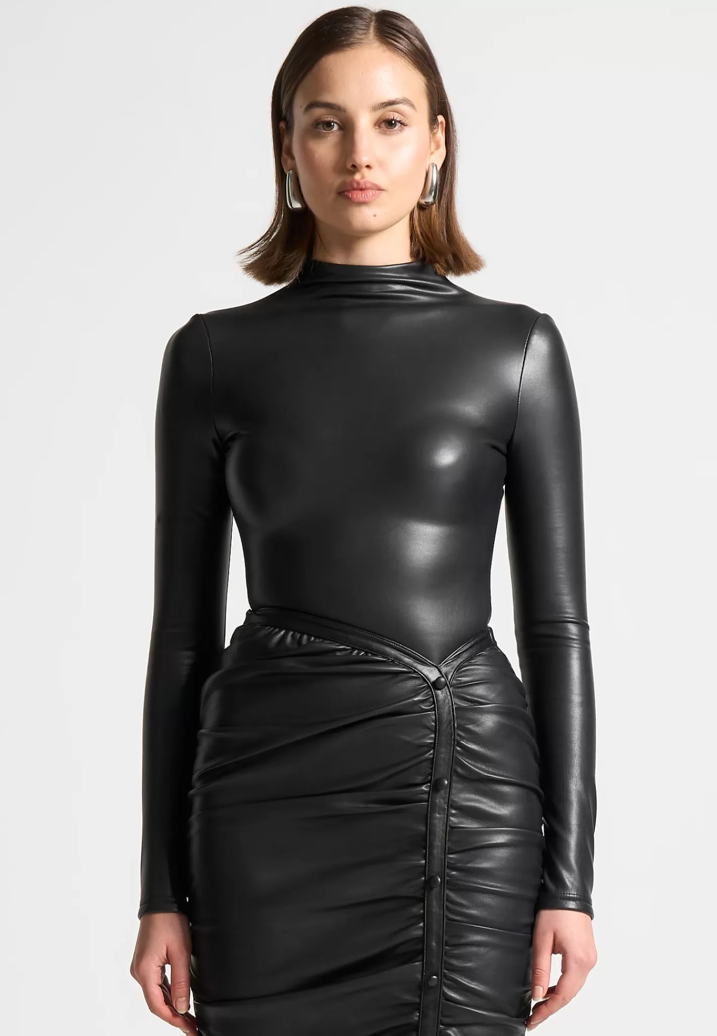 Vegan Leather Mock Neck Bodysuit - -Manière De Voir Sale