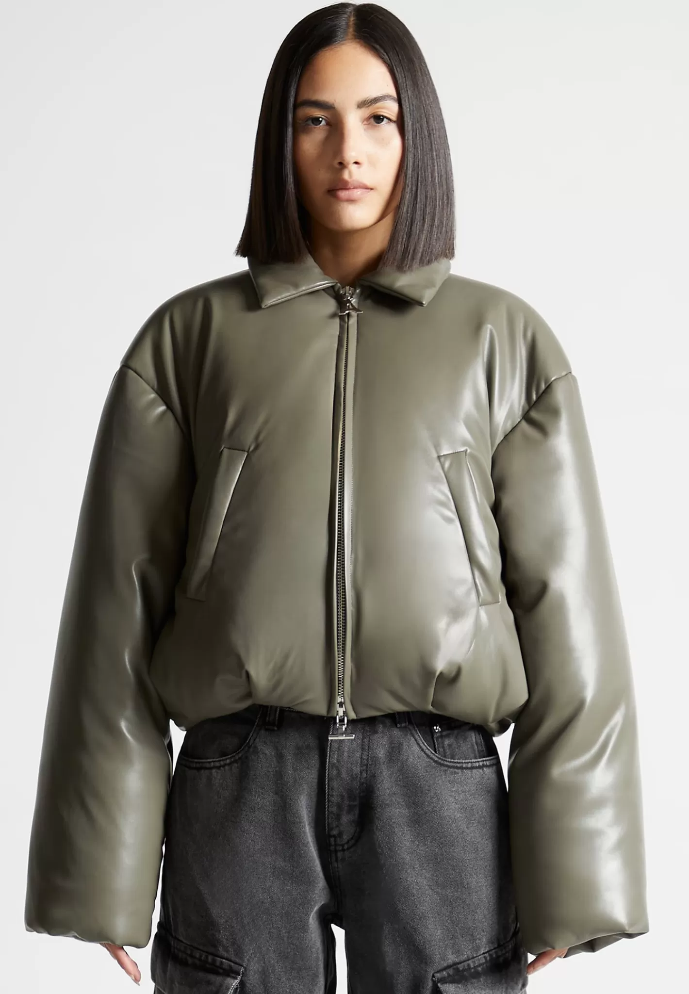 Vegan Leather Padded Bomber Jacket - -Manière De Voir Fashion