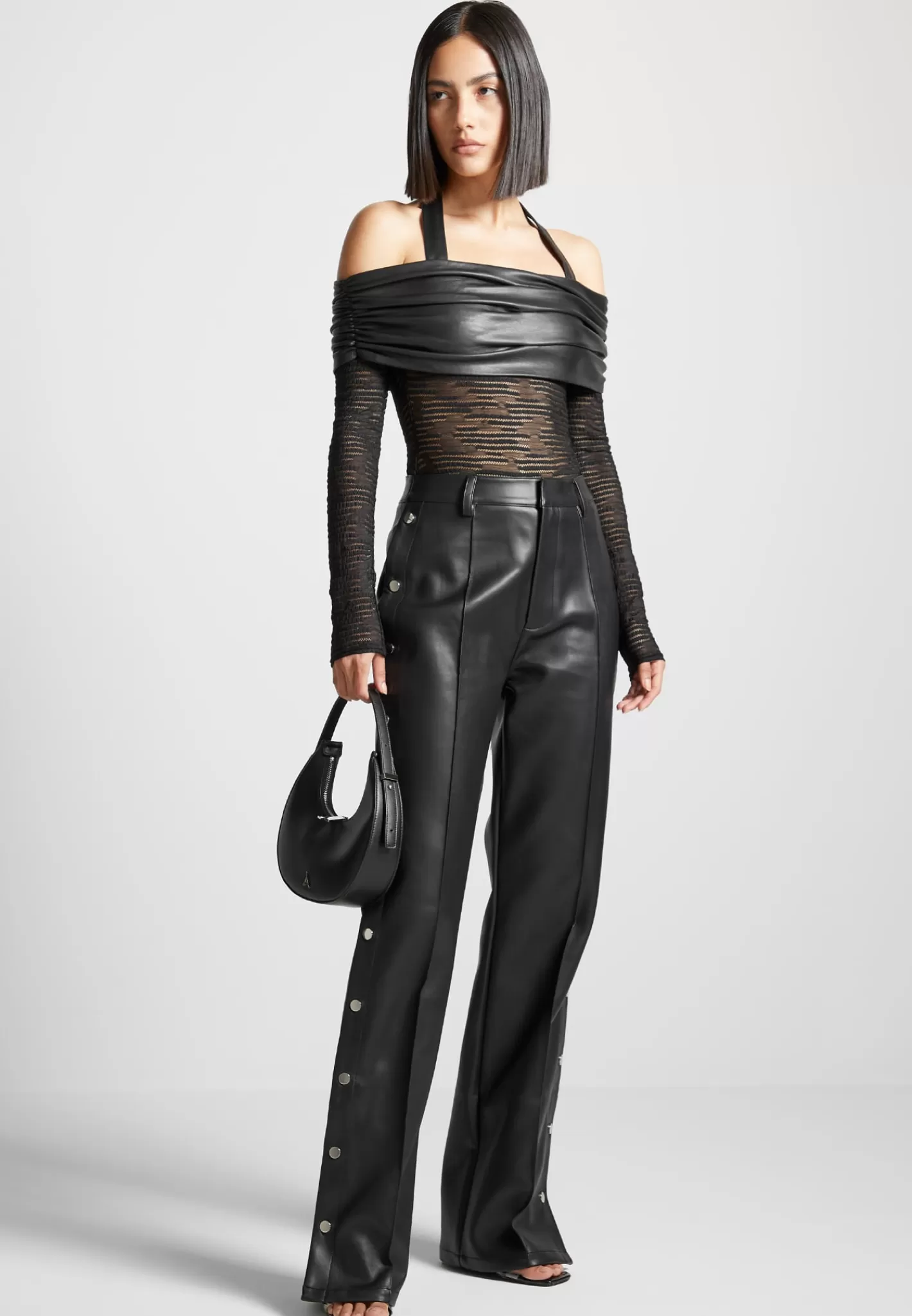 Vegan Leather Pintuck Popper Trousers - -Manière De Voir Store