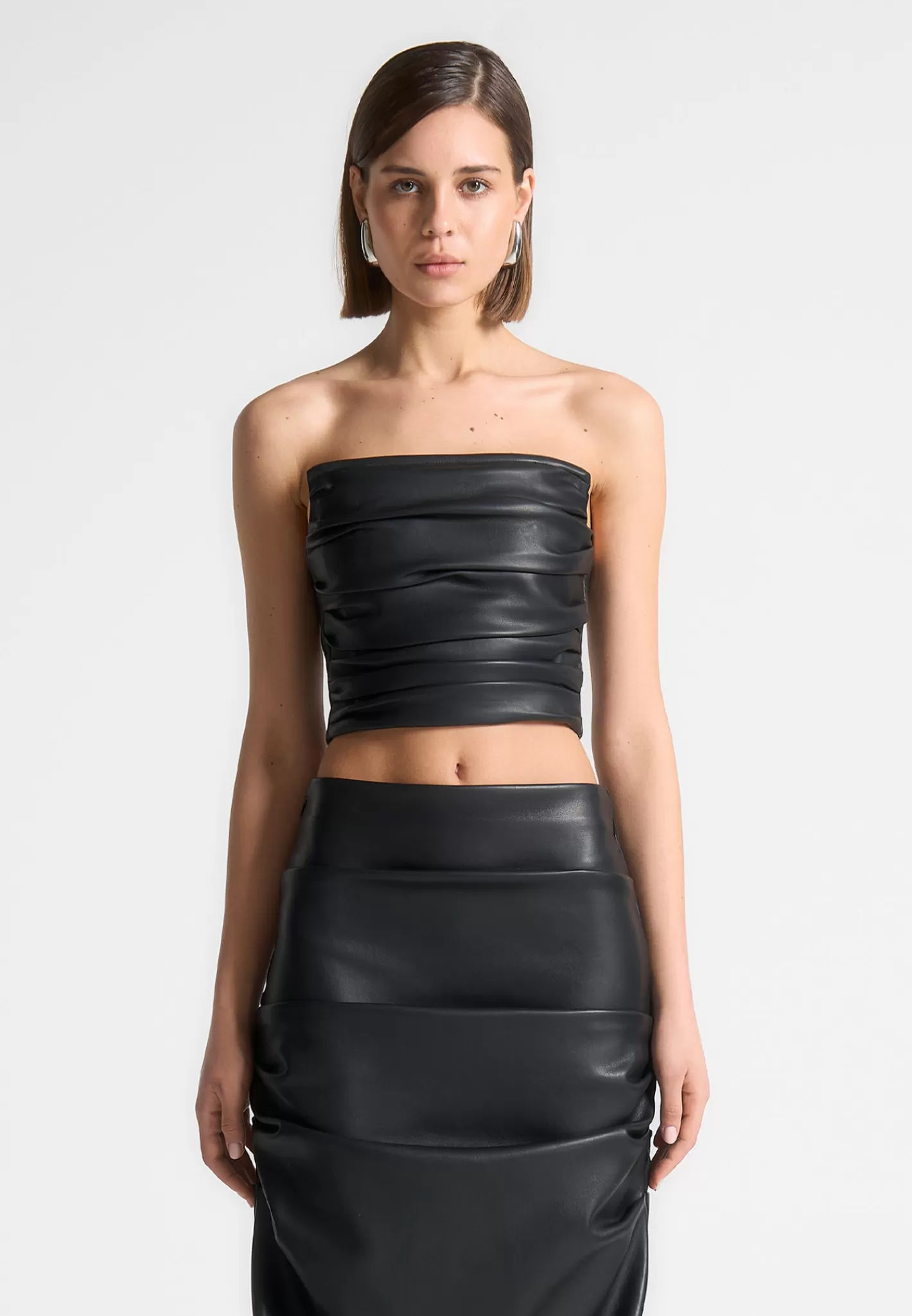 Vegan Leather Pleated Bandeau Corset Top - -Manière De Voir Discount