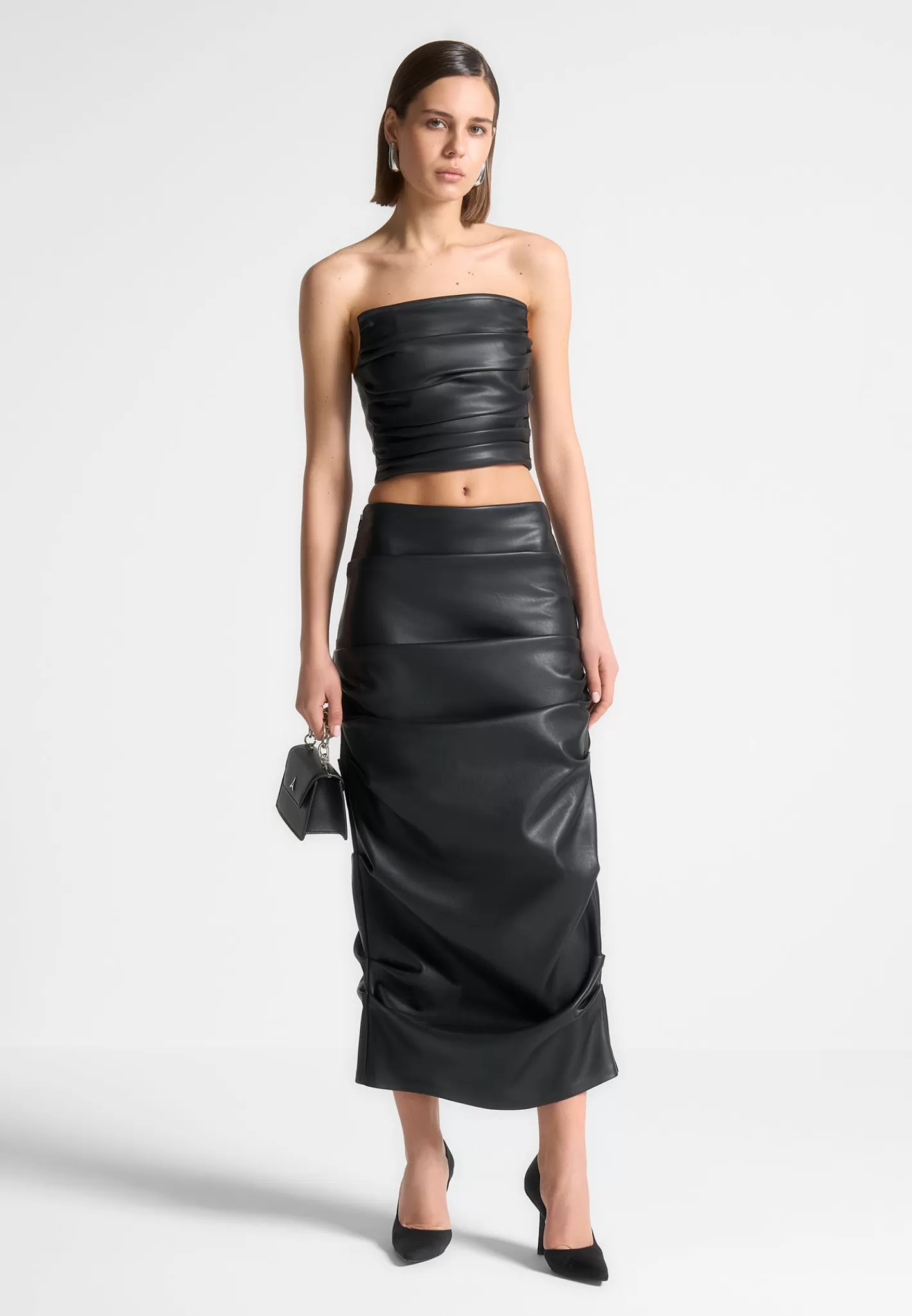 Vegan Leather Pleated Bandeau Corset Top - -Manière De Voir Discount
