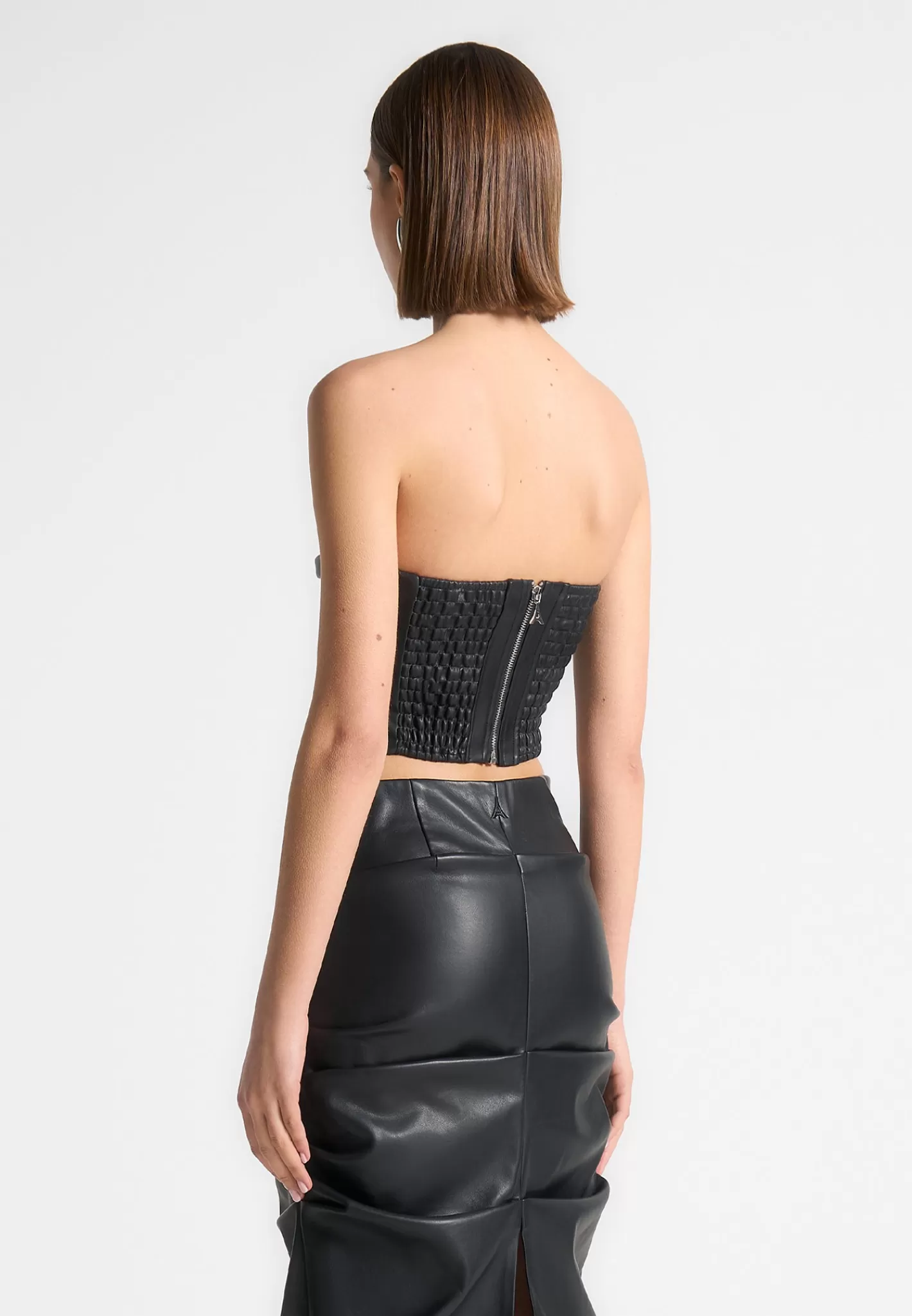 Vegan Leather Pleated Bandeau Corset Top - -Manière De Voir Discount
