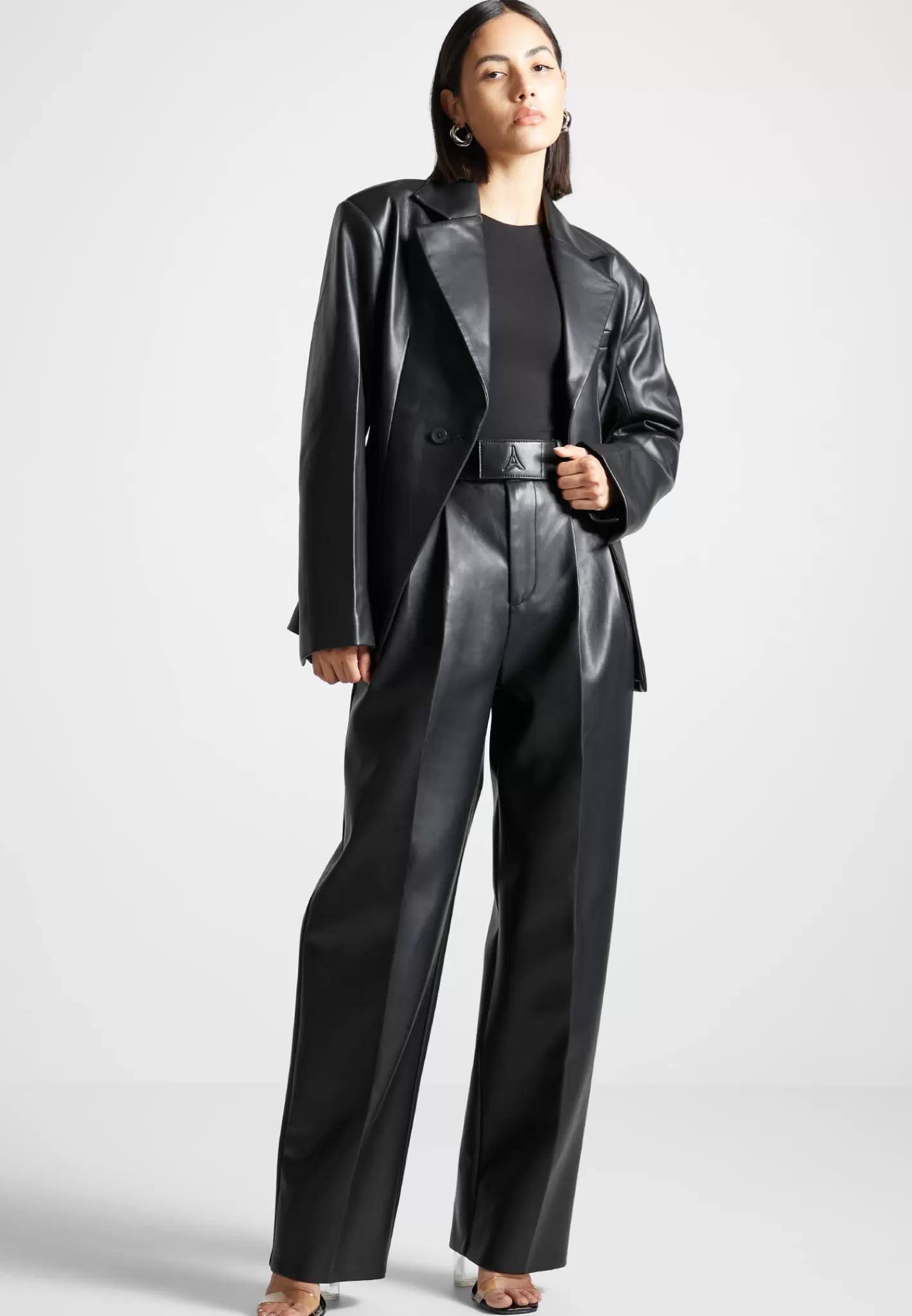 Vegan Leather Pleated Trousers with Eiffel Belt - -Manière De Voir Outlet